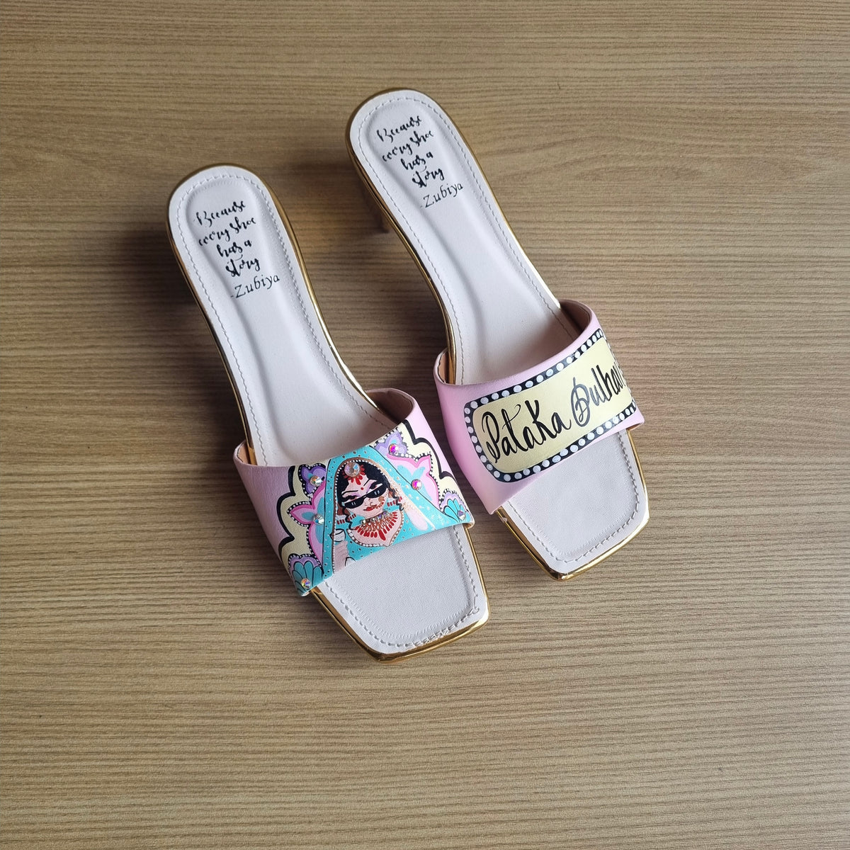 Baby pink bridal Artwork Heels – zubiyastore