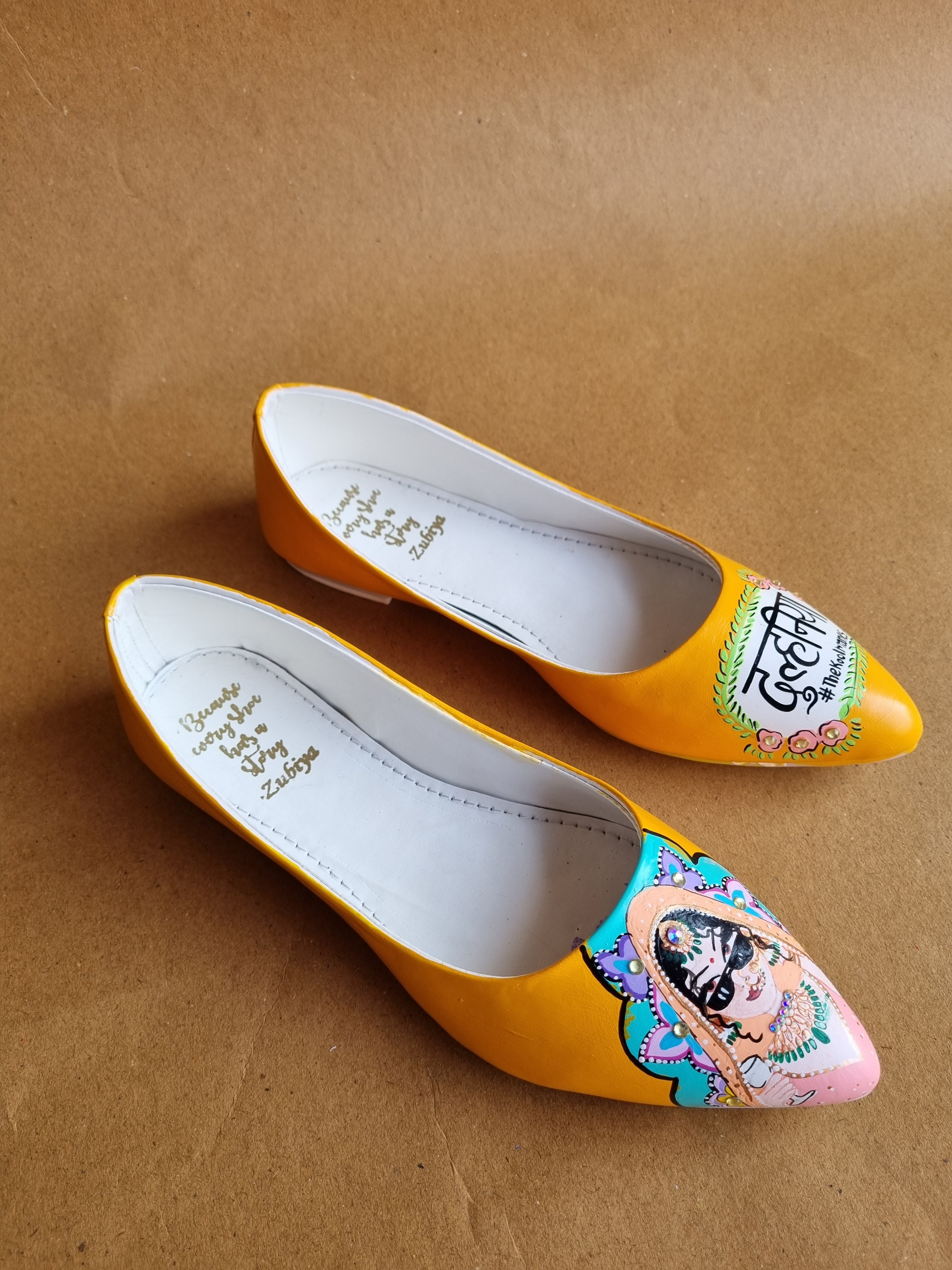 Orangish yellow swag dulhan pointed juttis