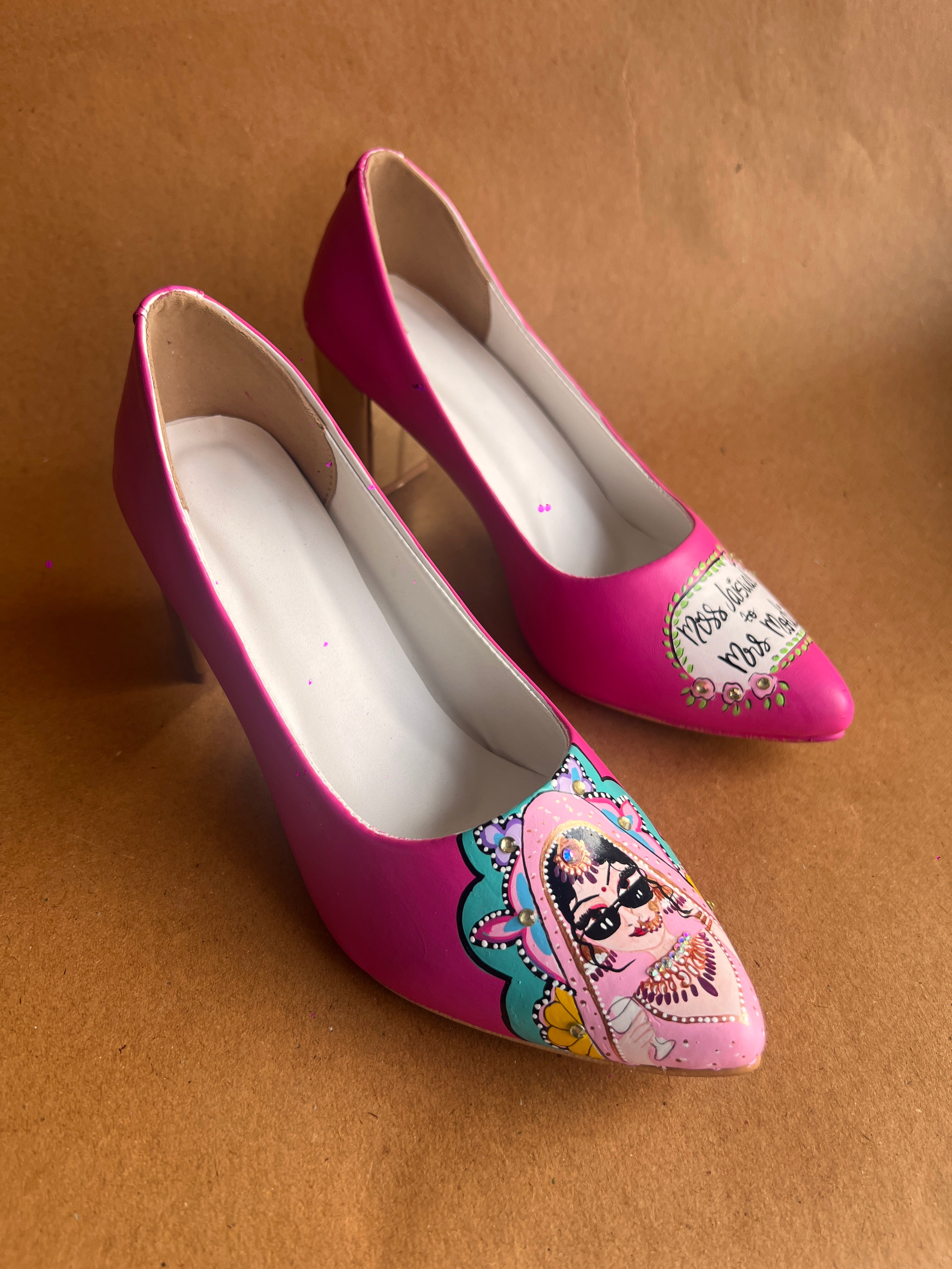 Hot pink Swag dulhan 3.5 inch block pumps