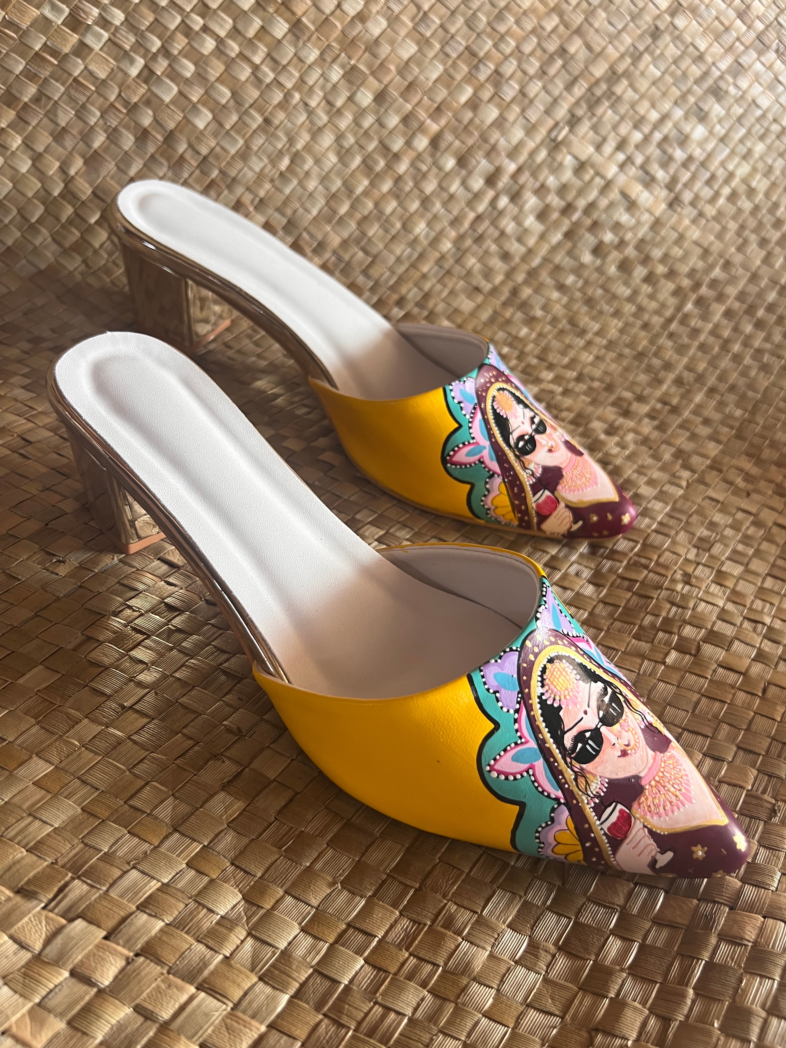 Yellow 2 inch swag bride mules
