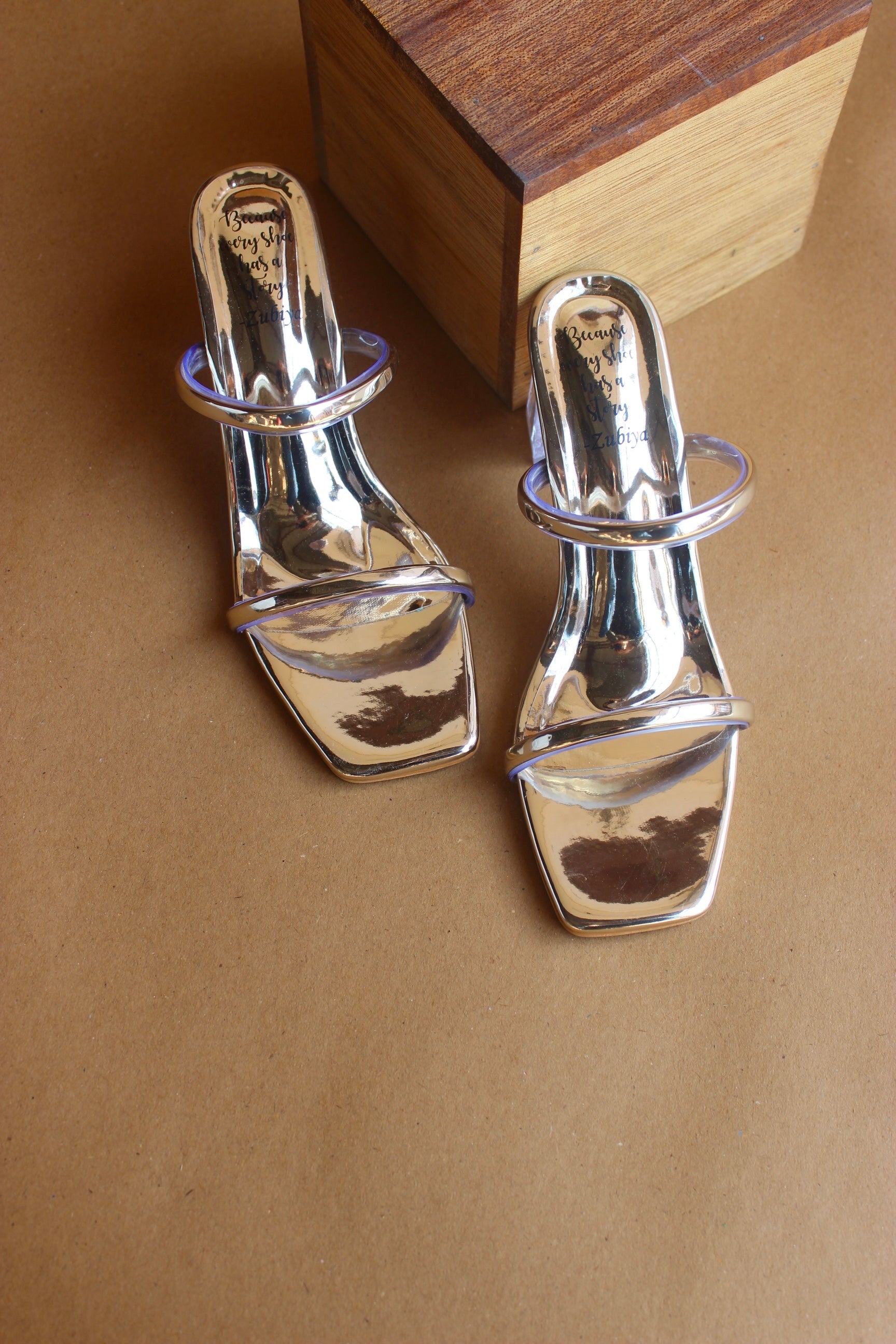 Golden mettalic double strappy heel