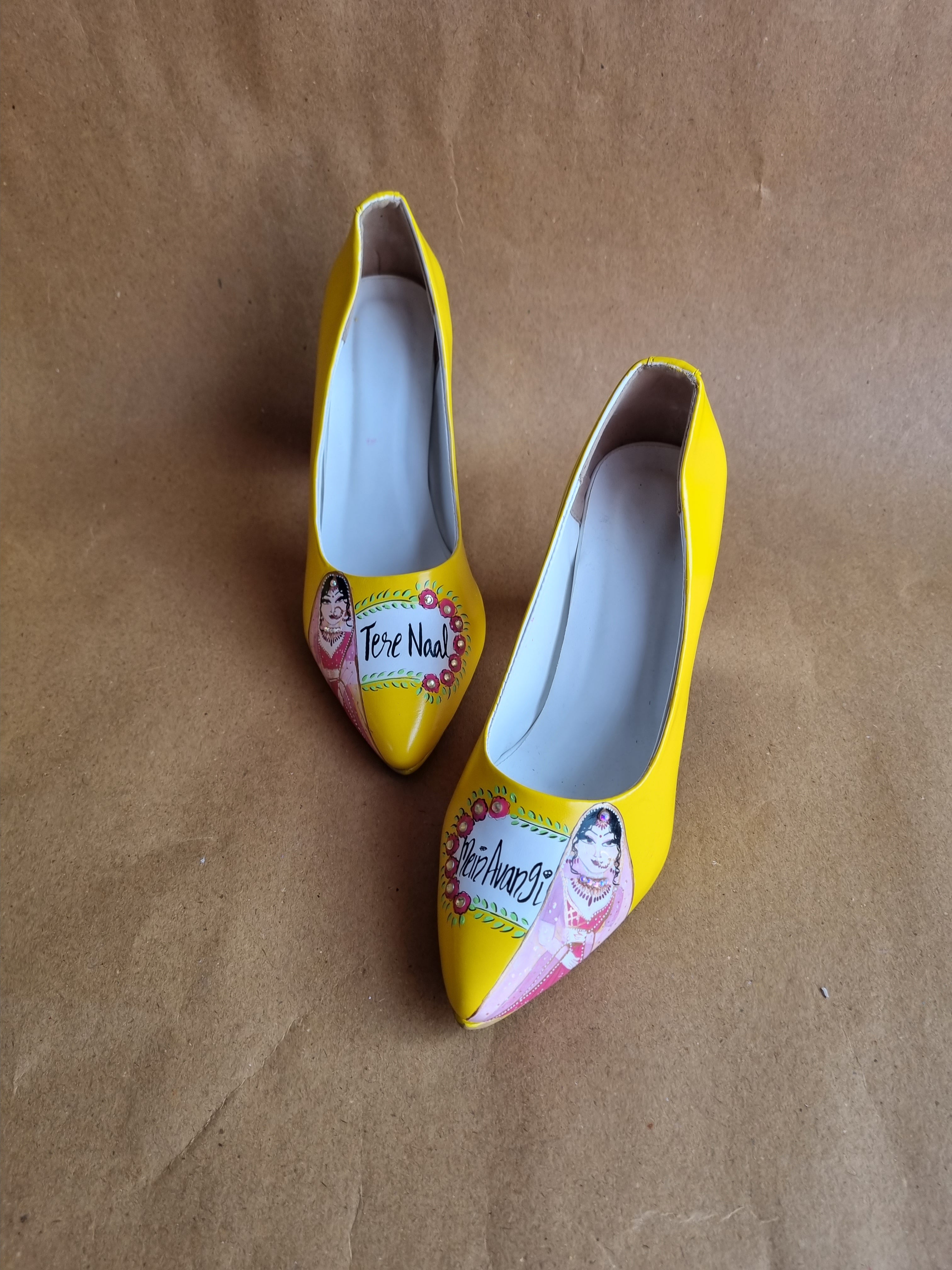 Yellow dulhan 3.5 inch pencil heel pumps