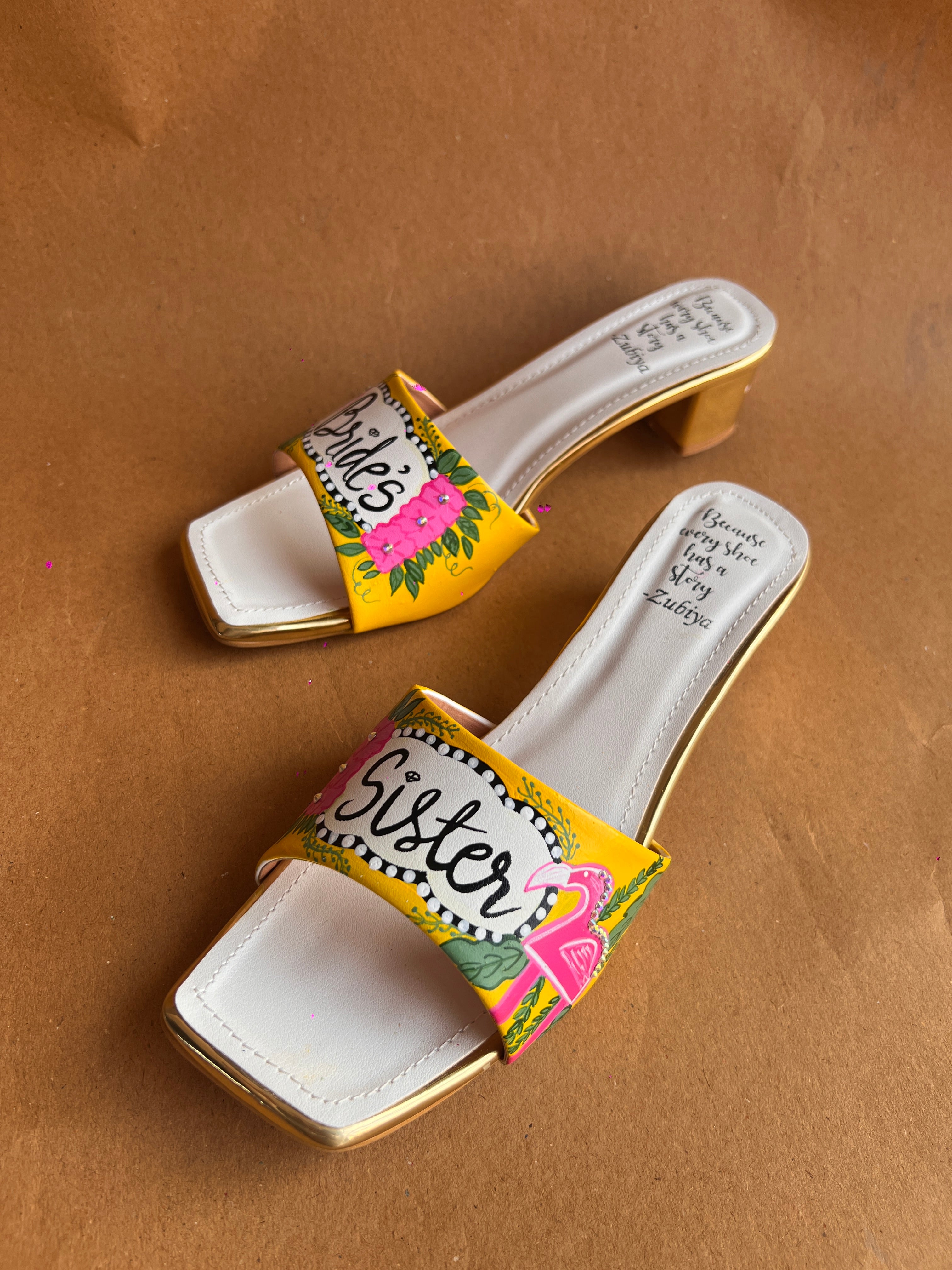 flamingo yellow sister heels