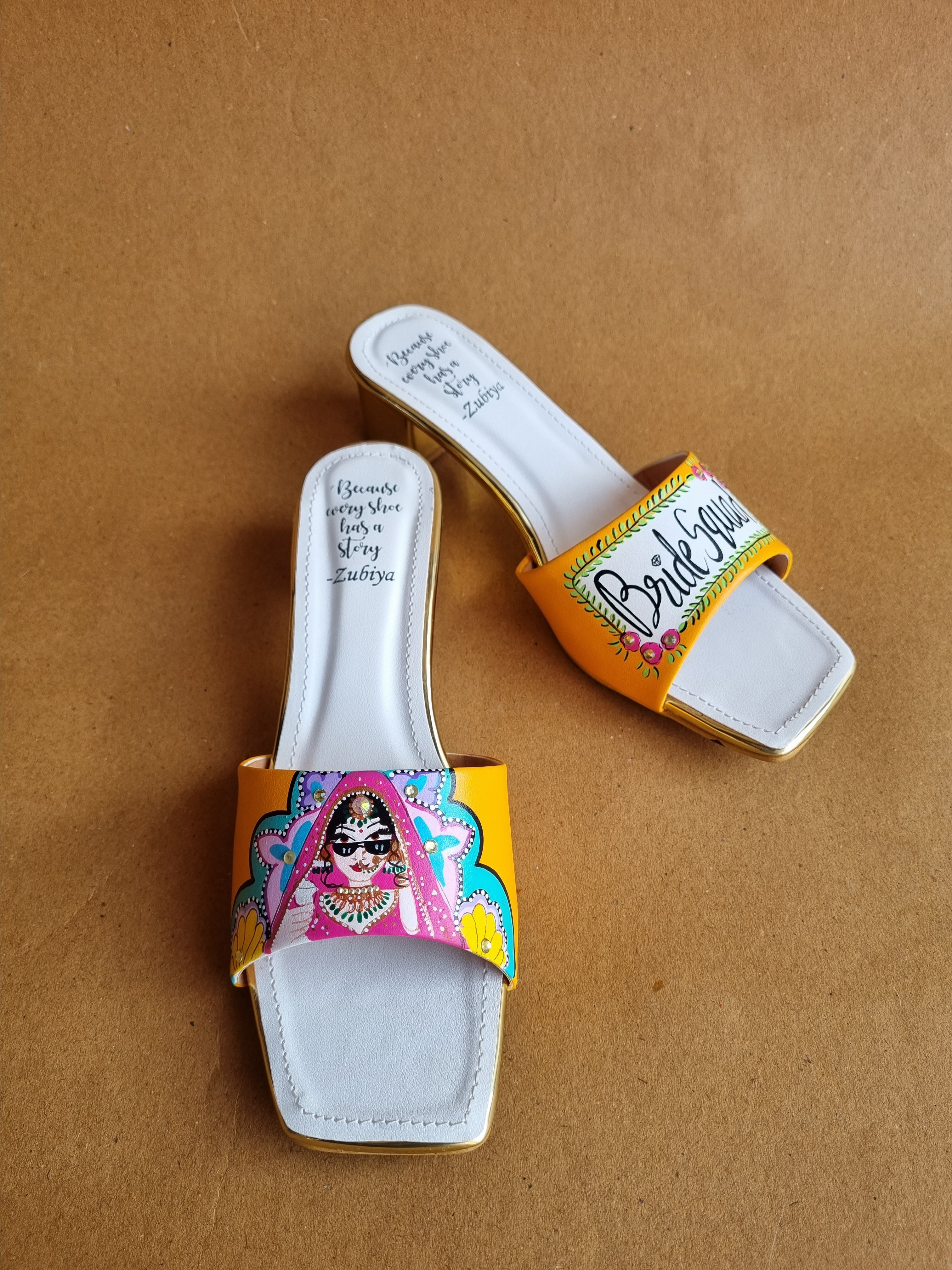 Orangish yellow Bride squad Artwork Heels