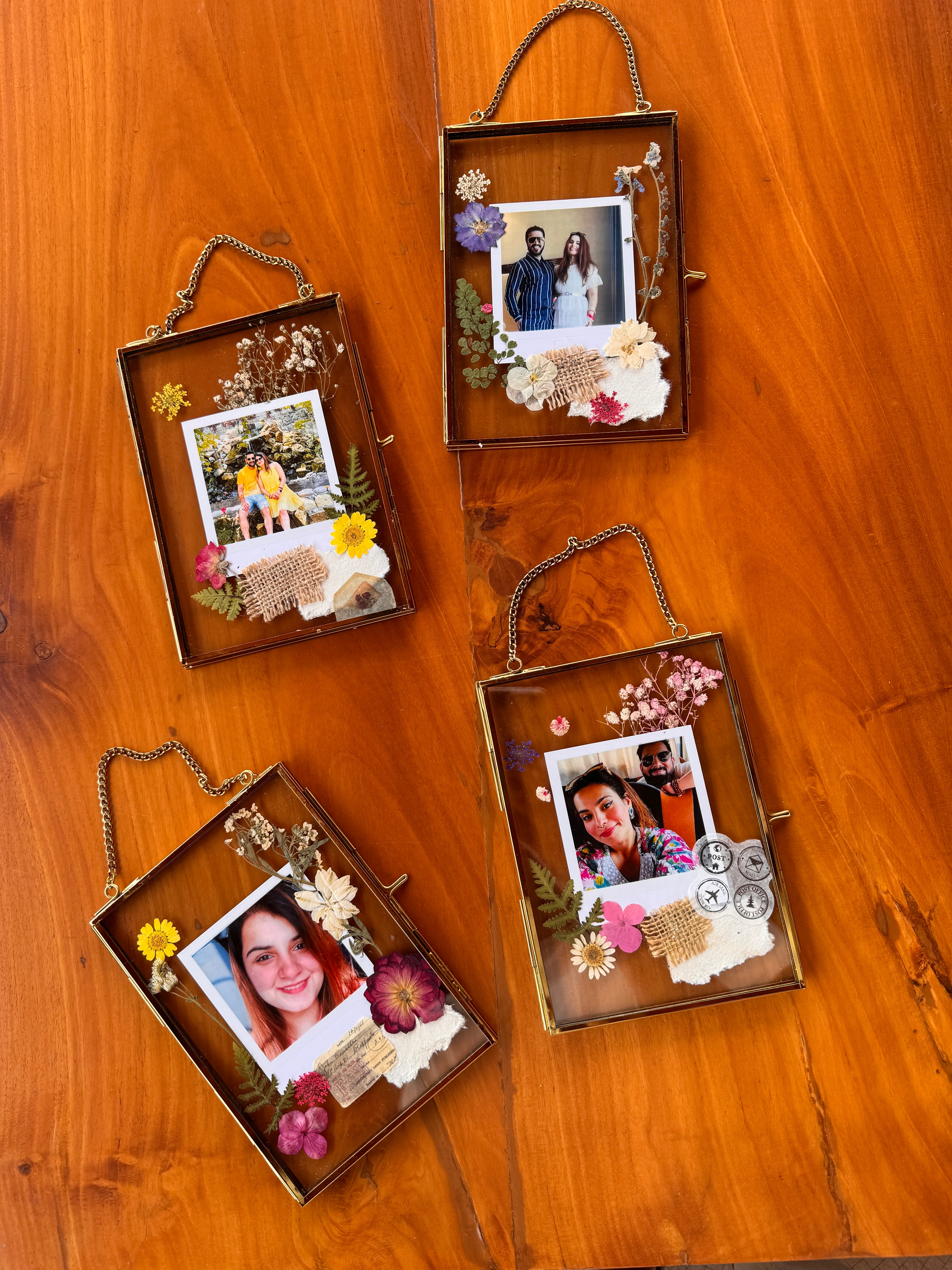 Set of 4 floral Pressed flower photo frame with photo