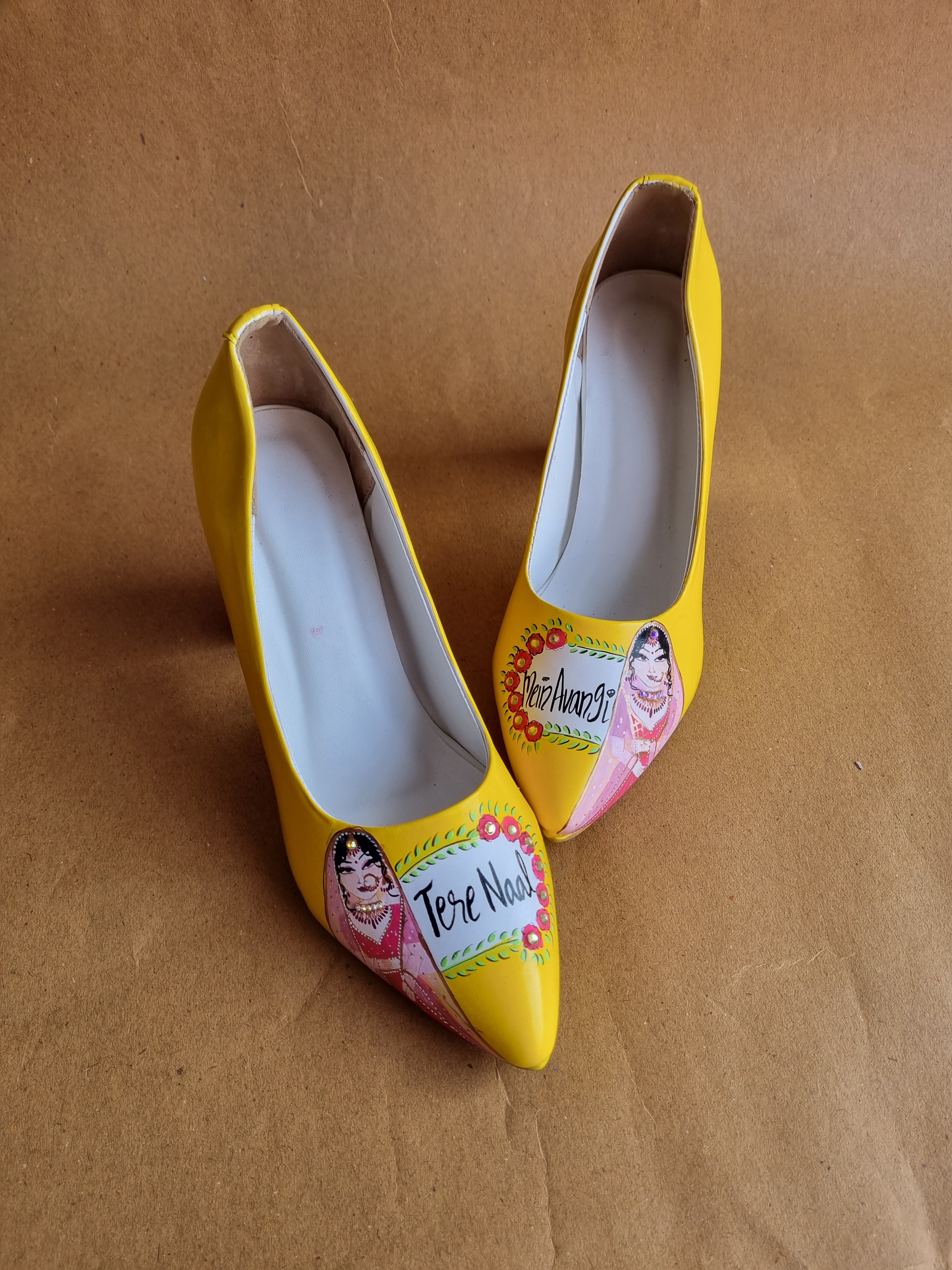 Yellow dulhan 3.5 inch pencil heel pumps