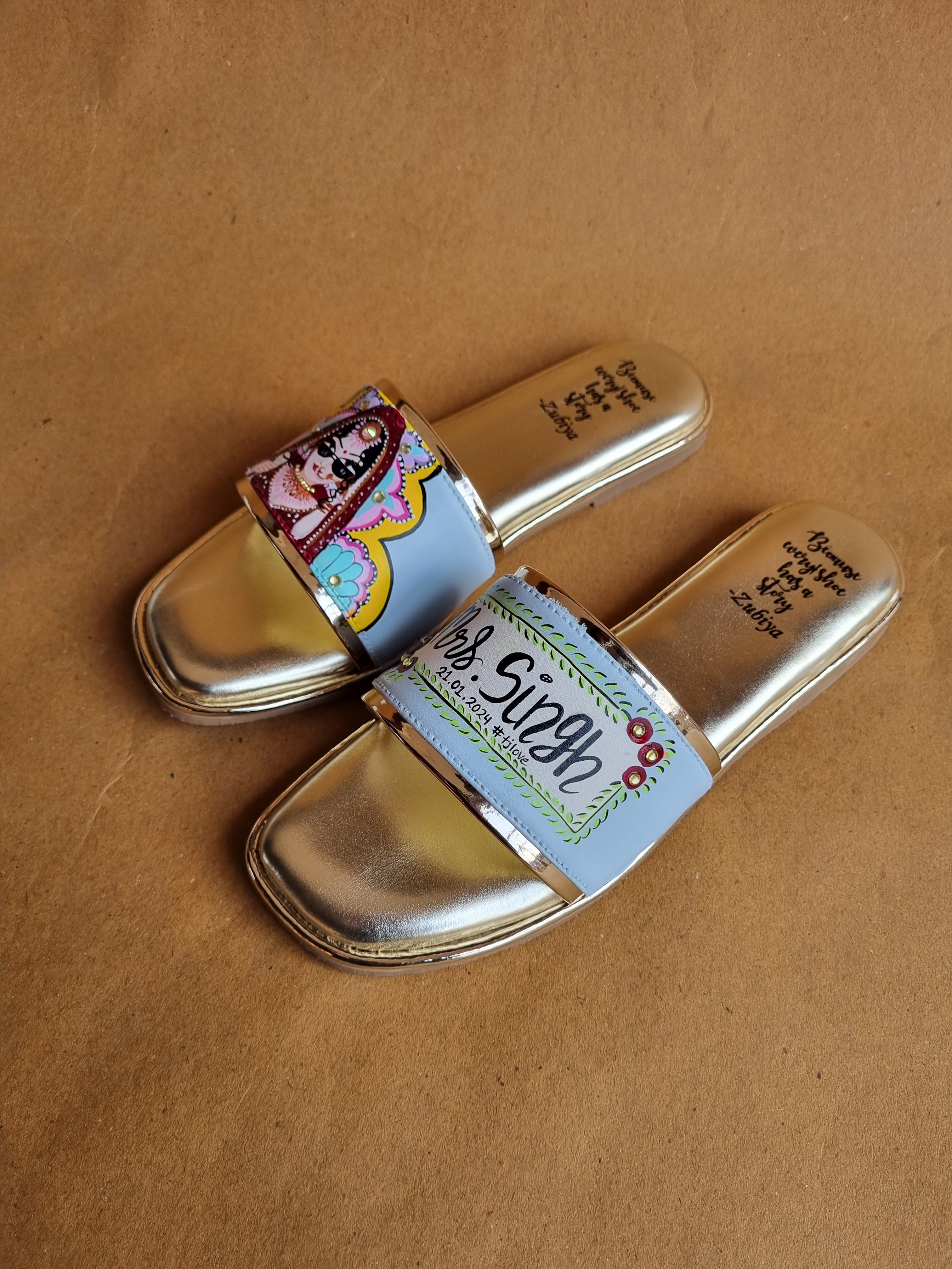 Powder blue swag dulhan golden flats