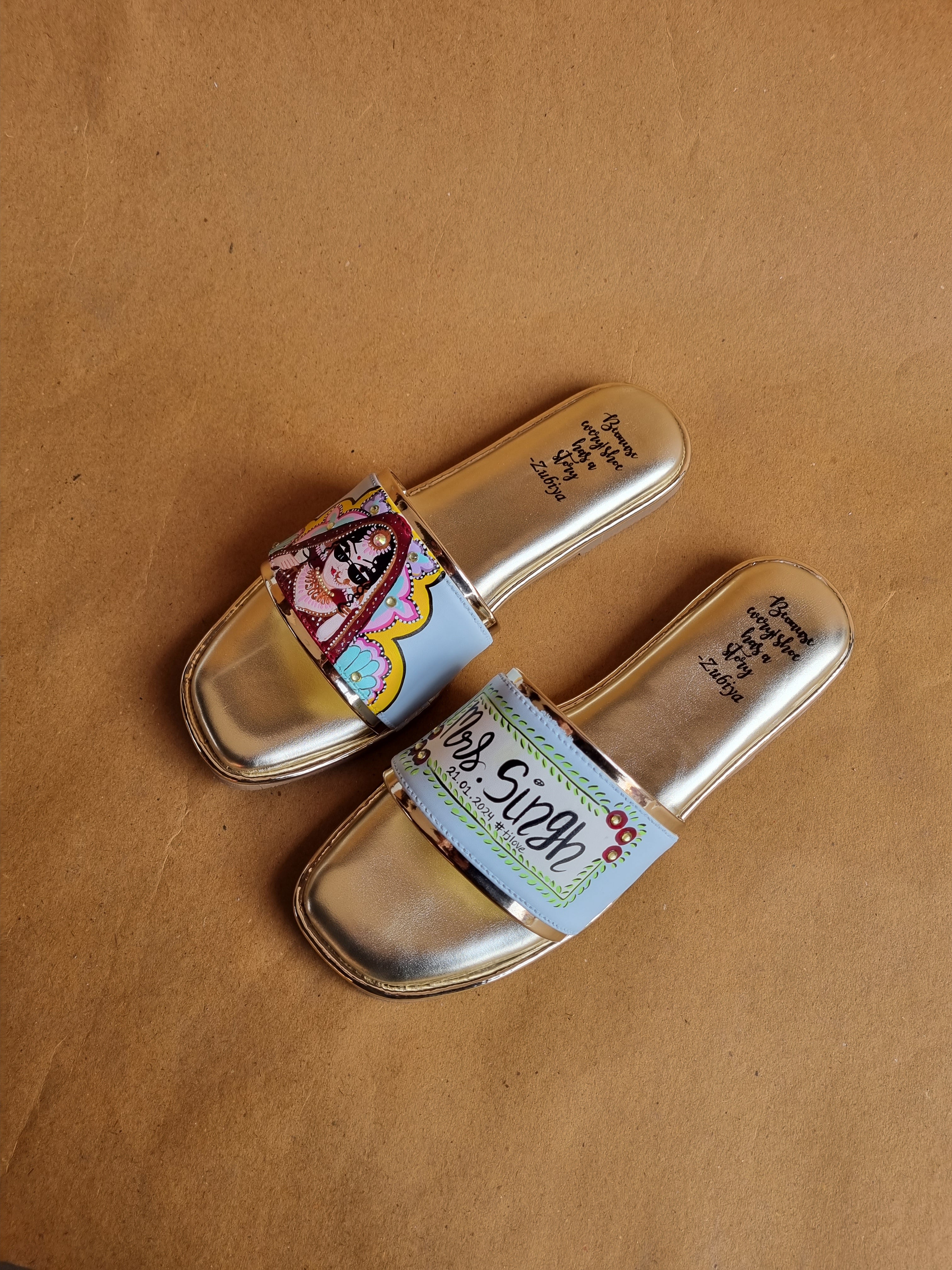 Powder blue swag dulhan golden flats