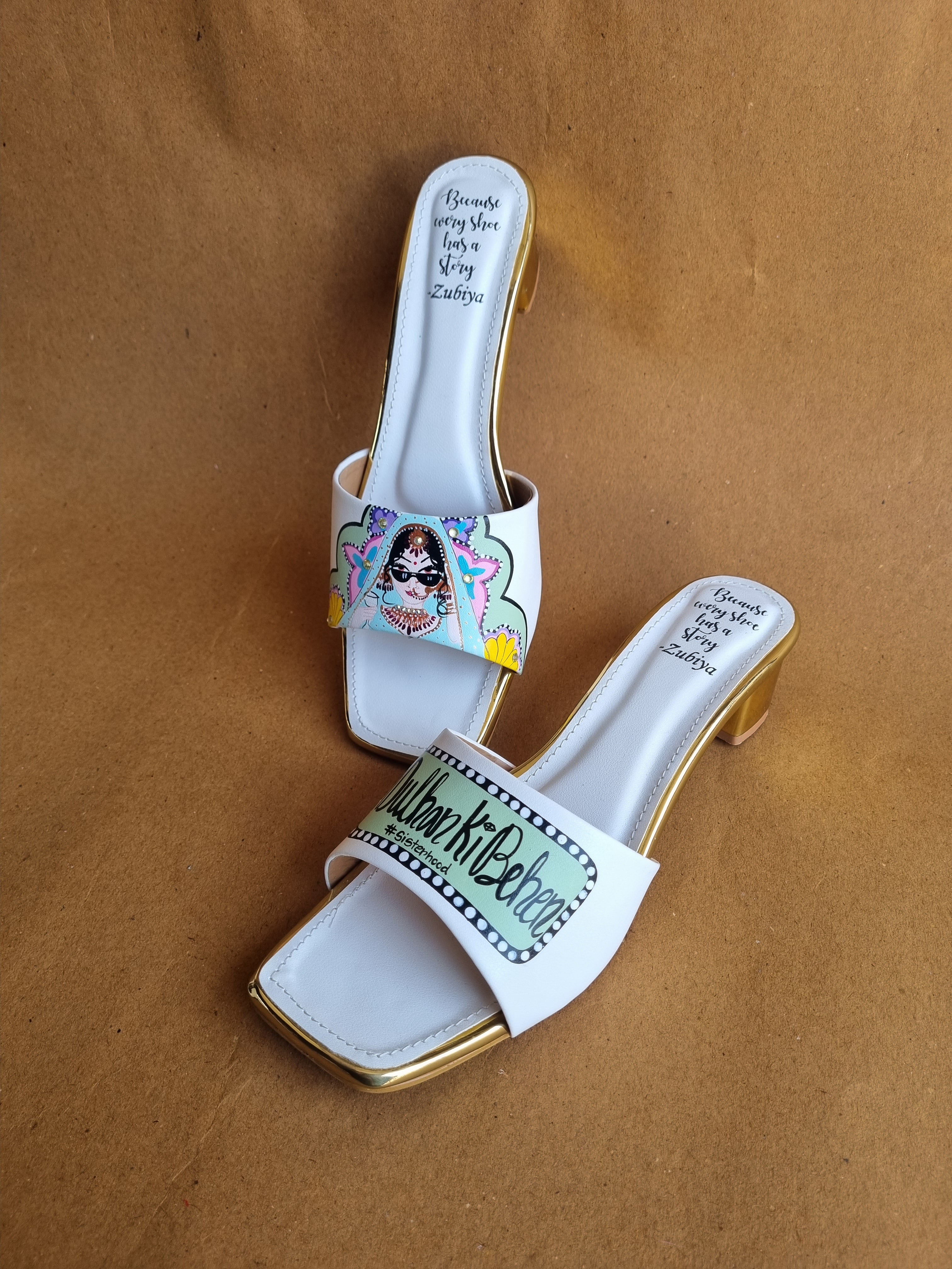 Dulhan ki behen Pista-white Artwork Heels