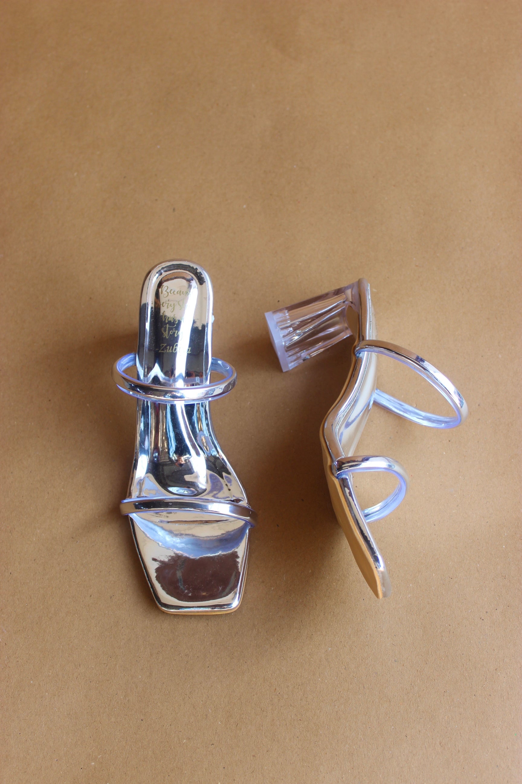 Silver mettalic double strappy heel
