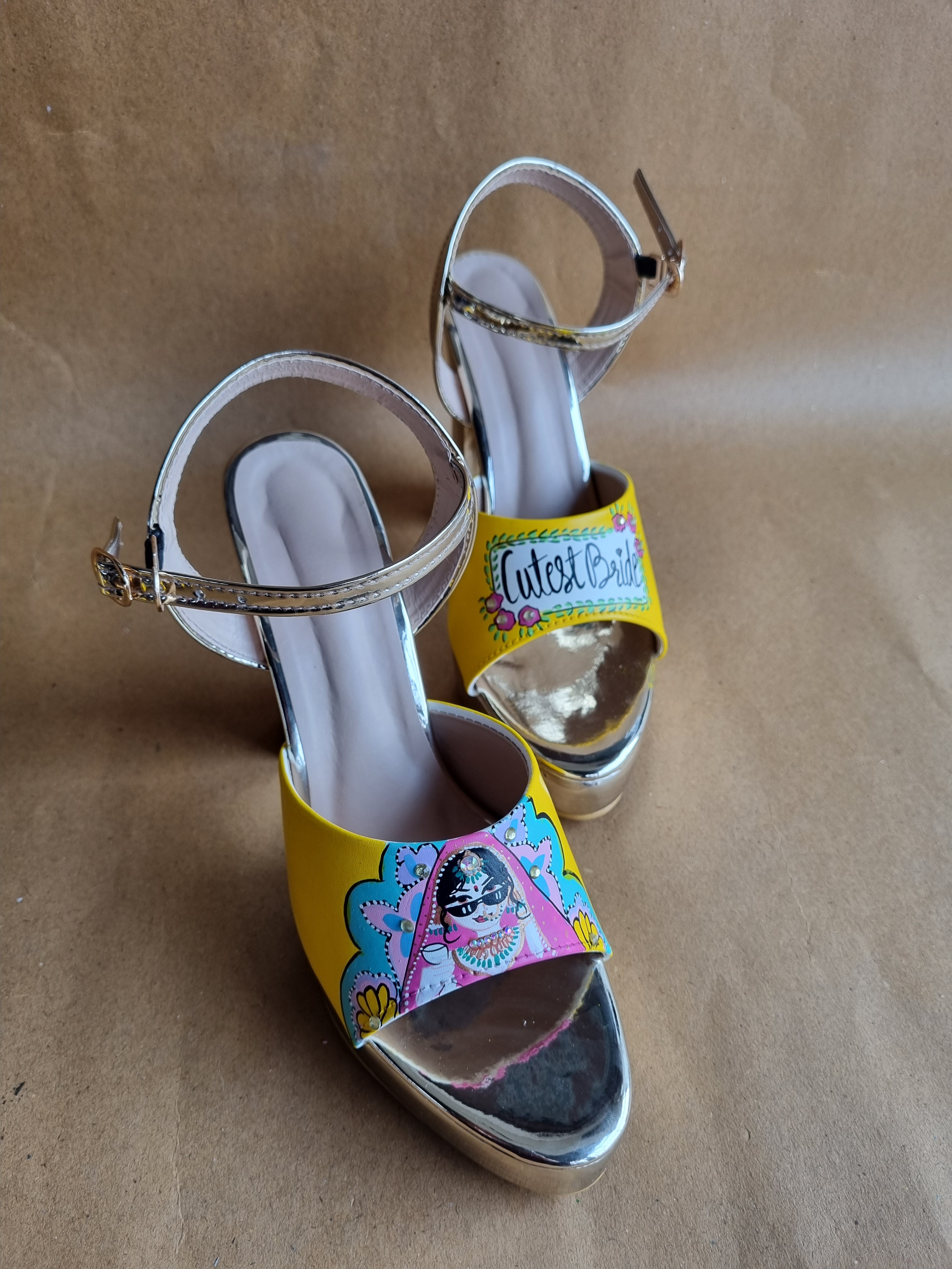 Yellow swag dulhan 5'inch heels with backsupport