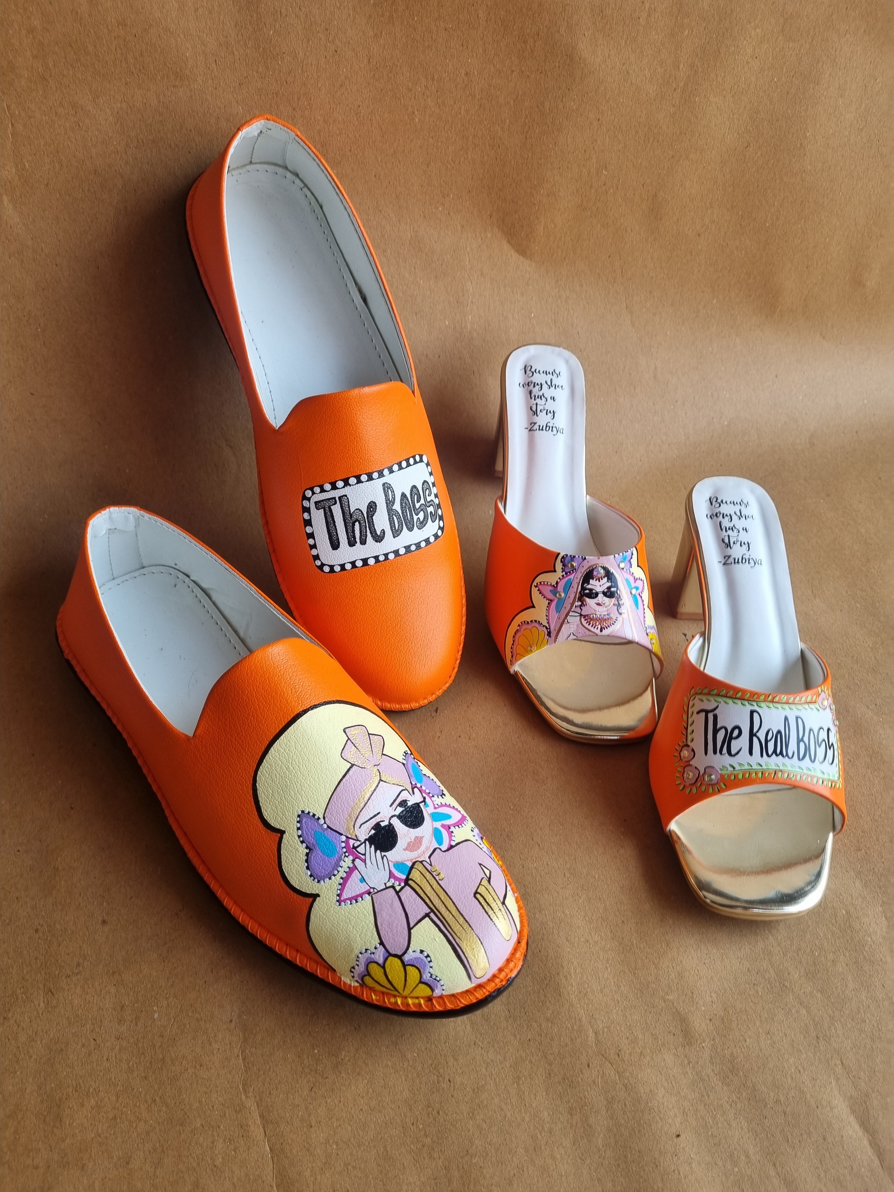 Orange 3”inch heels- mens mojri swag couple combo