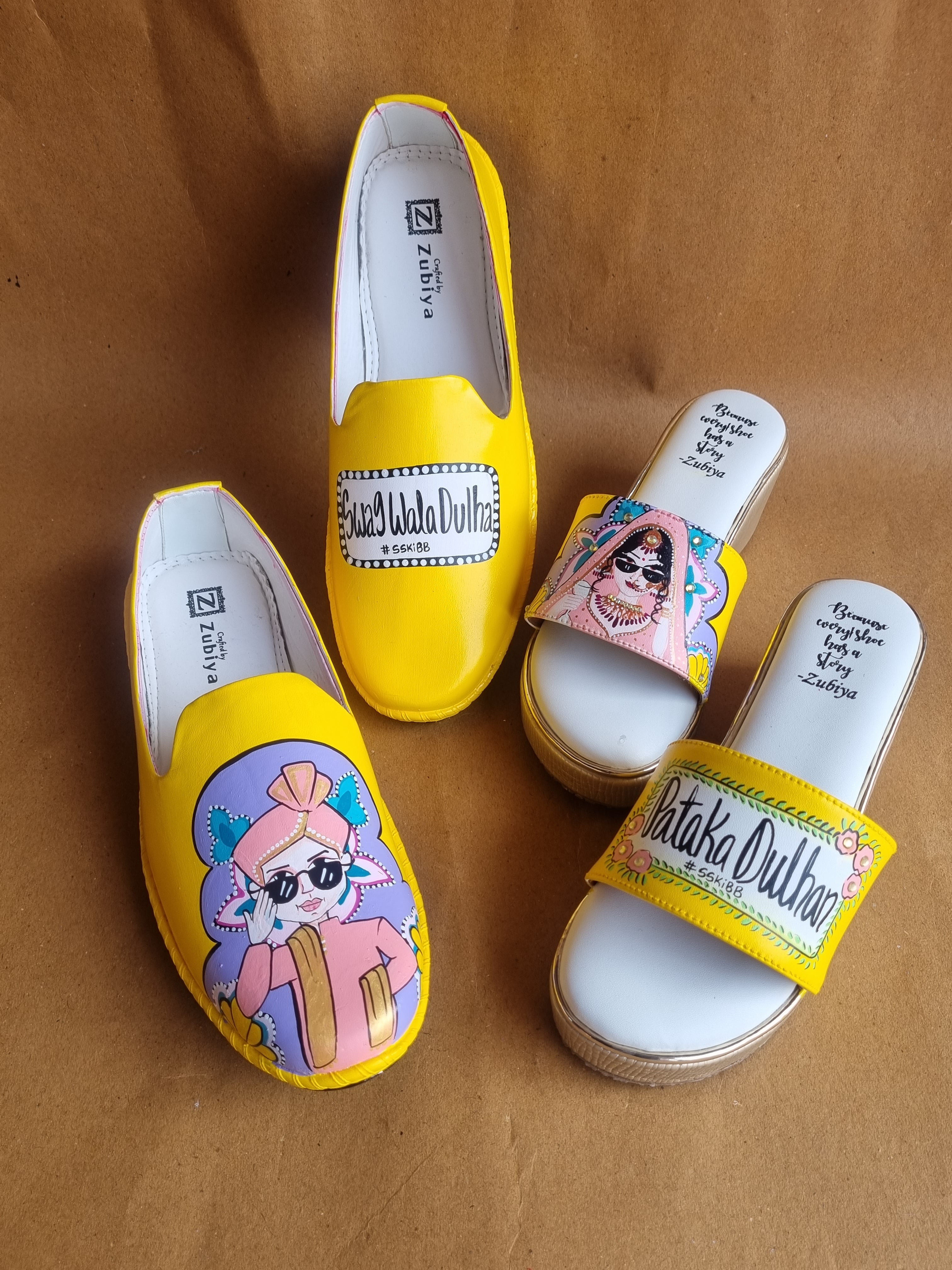 Yellow men’s Mojris - 2.5 inch golden wedges couple combo