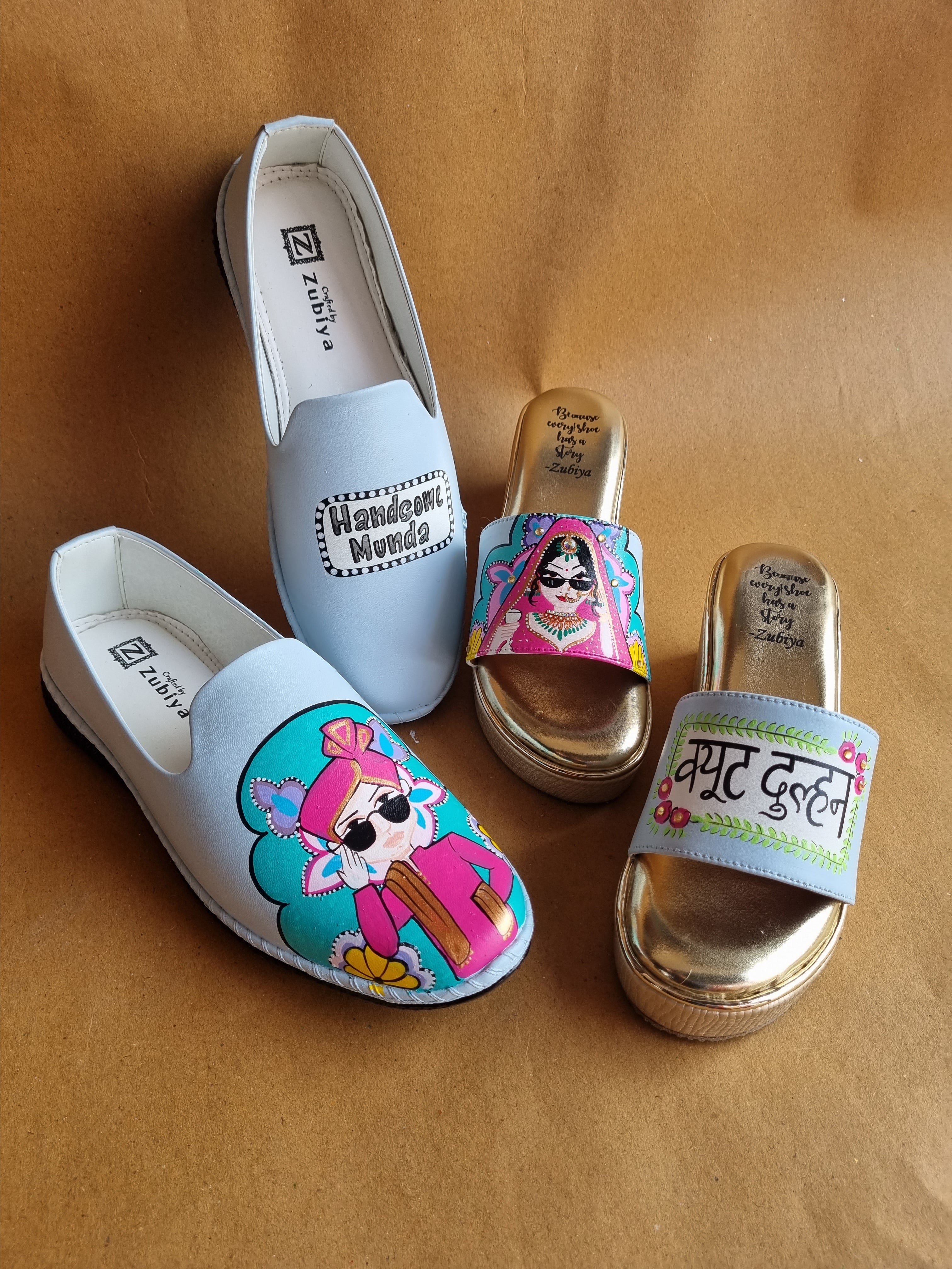 Powder blue men’s Mojris - 2.5 inch golden wedges couple combo