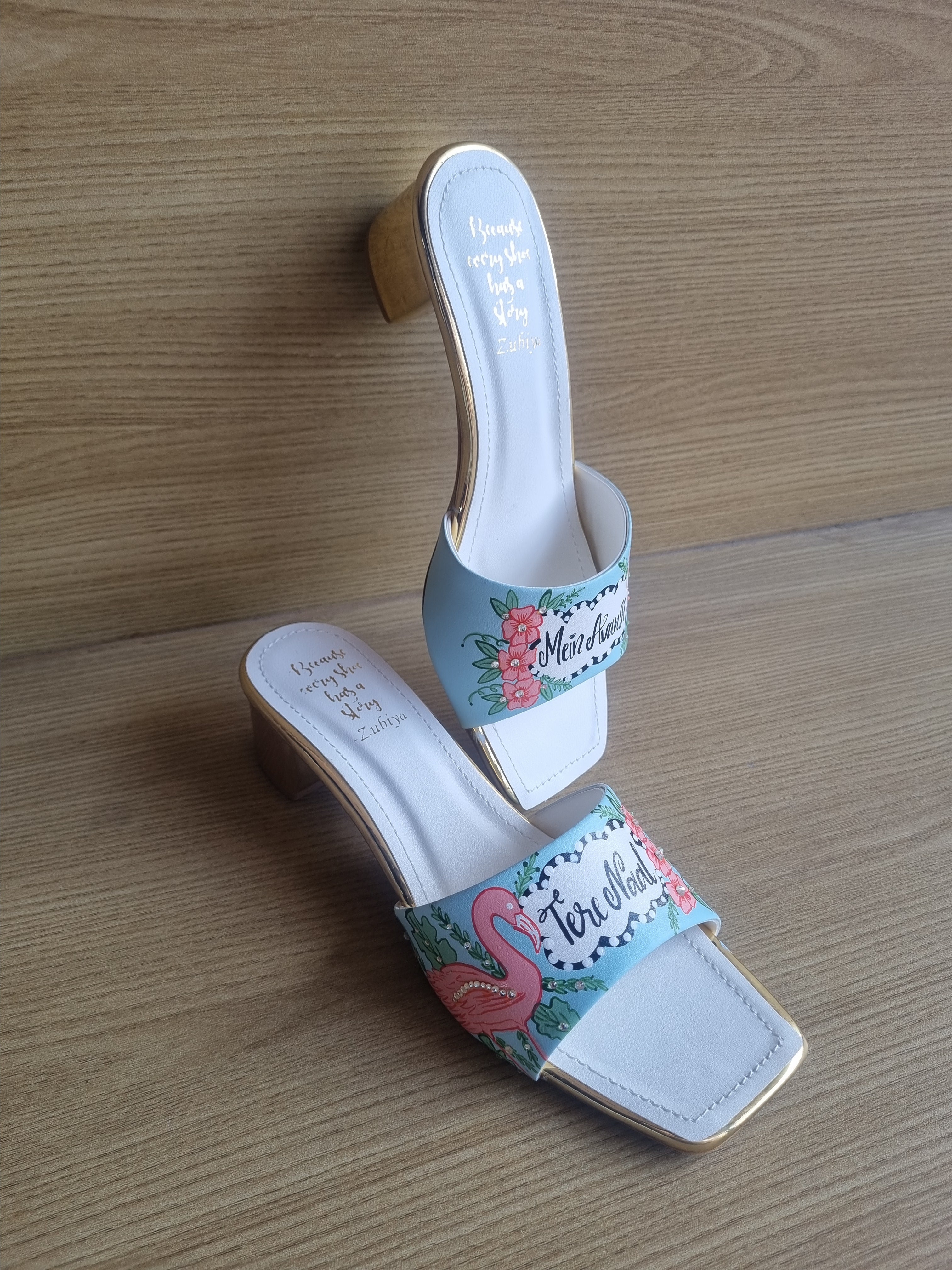 Chalk blue flamingo heels