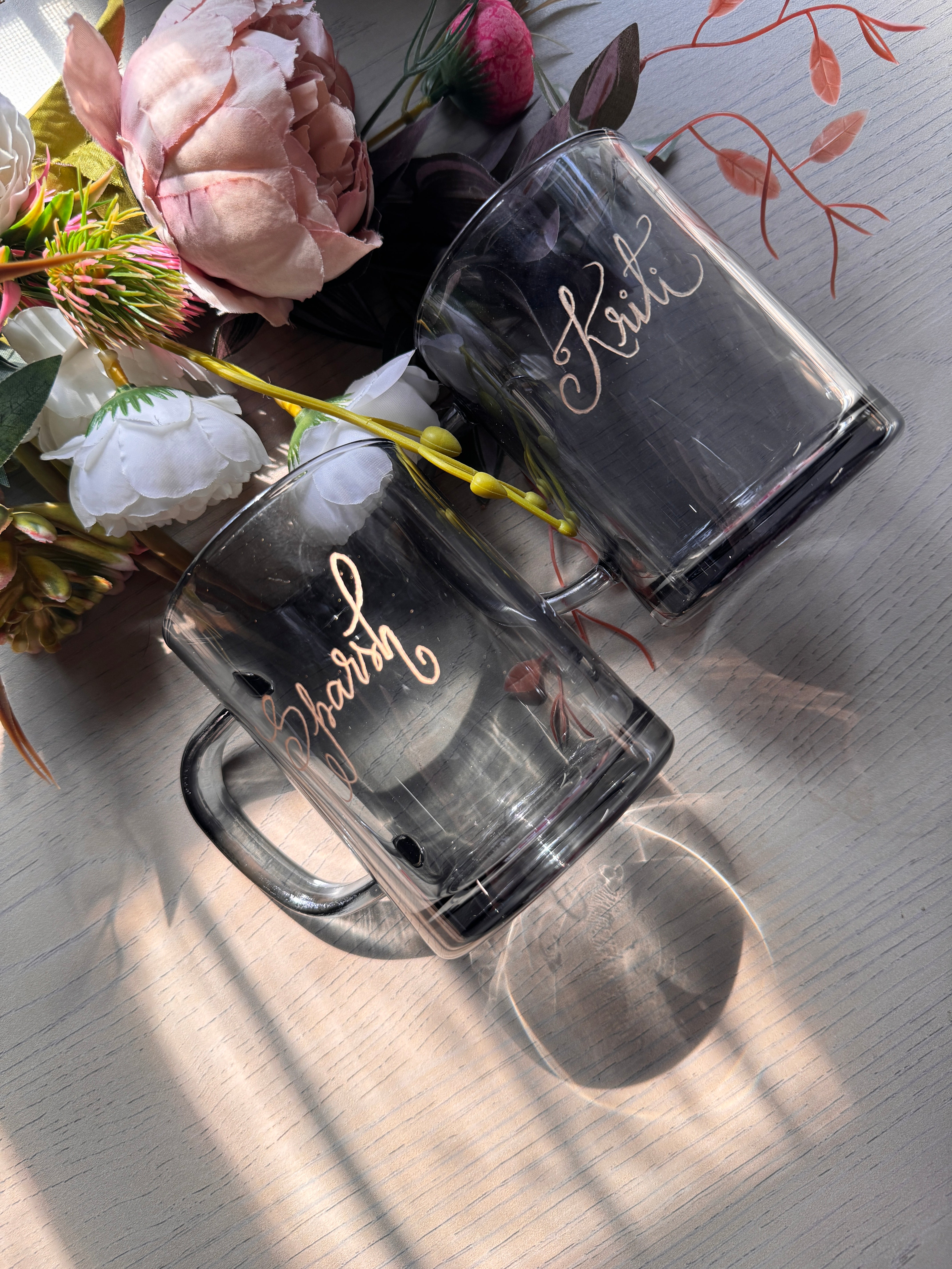 Engraved name tea mugs set of 2