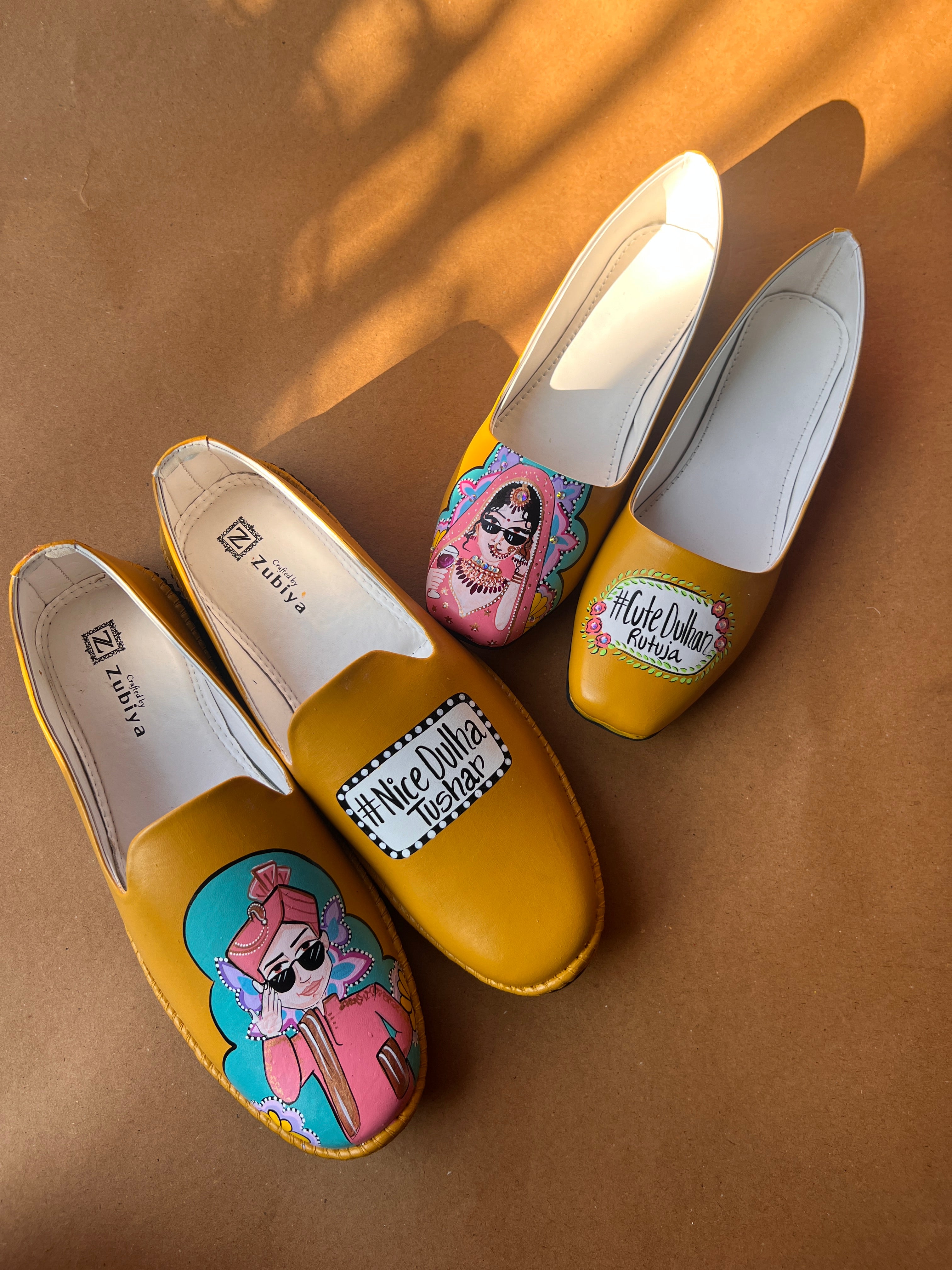 Mustard yellow juttis couple combo