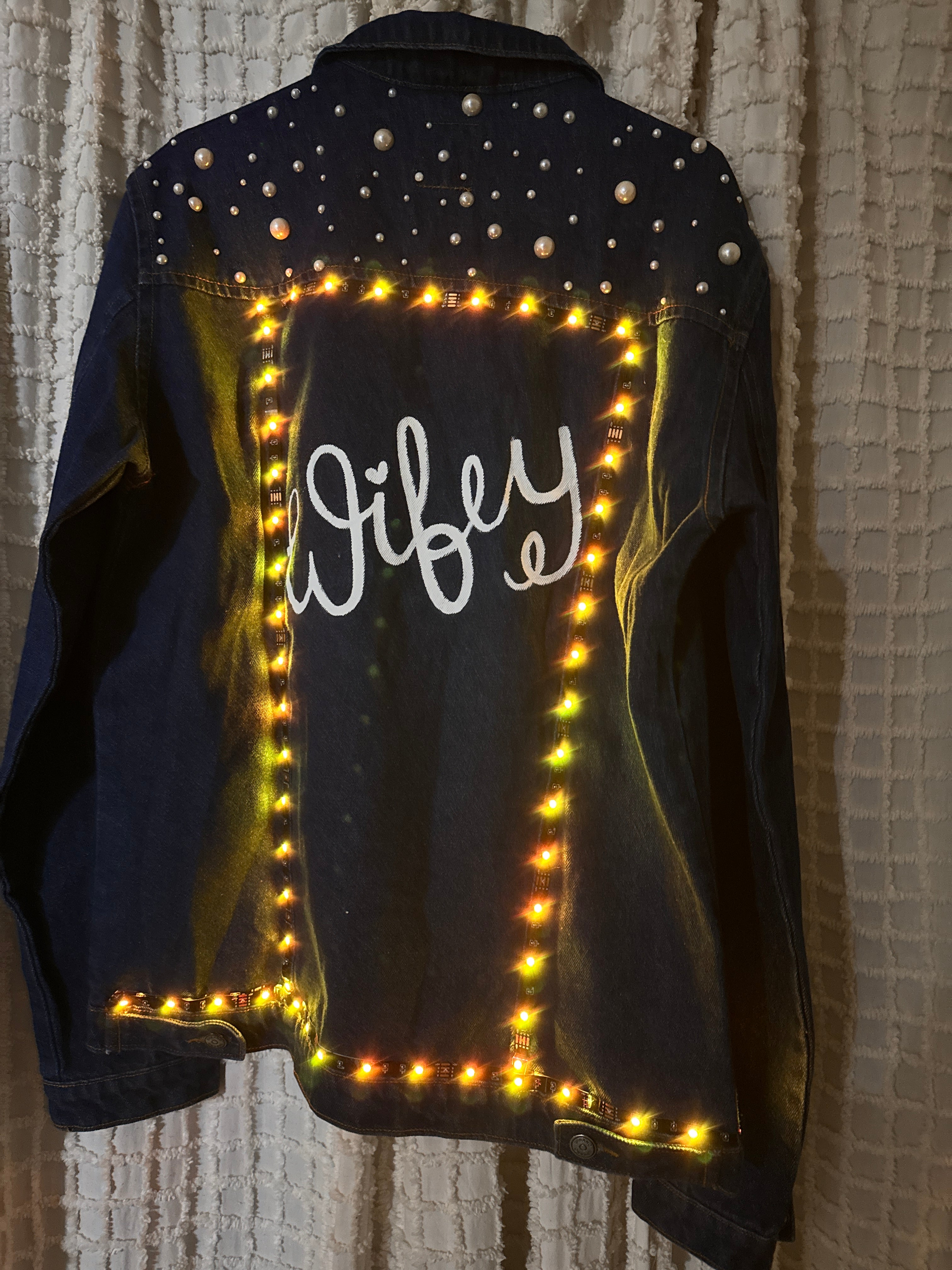 Wifey Pearl Denim jacket with LED lights