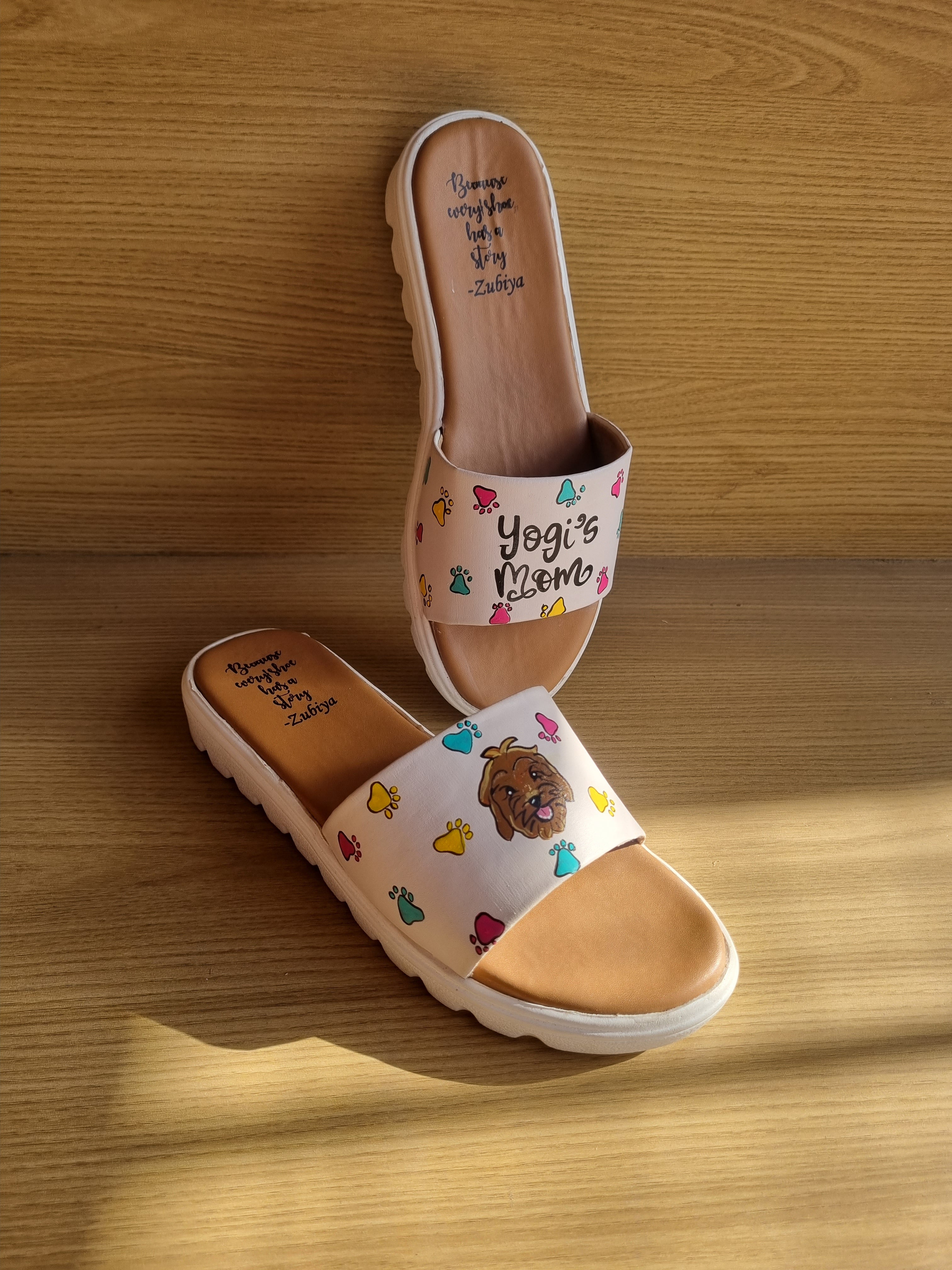 Off white Doggy slides with custom name