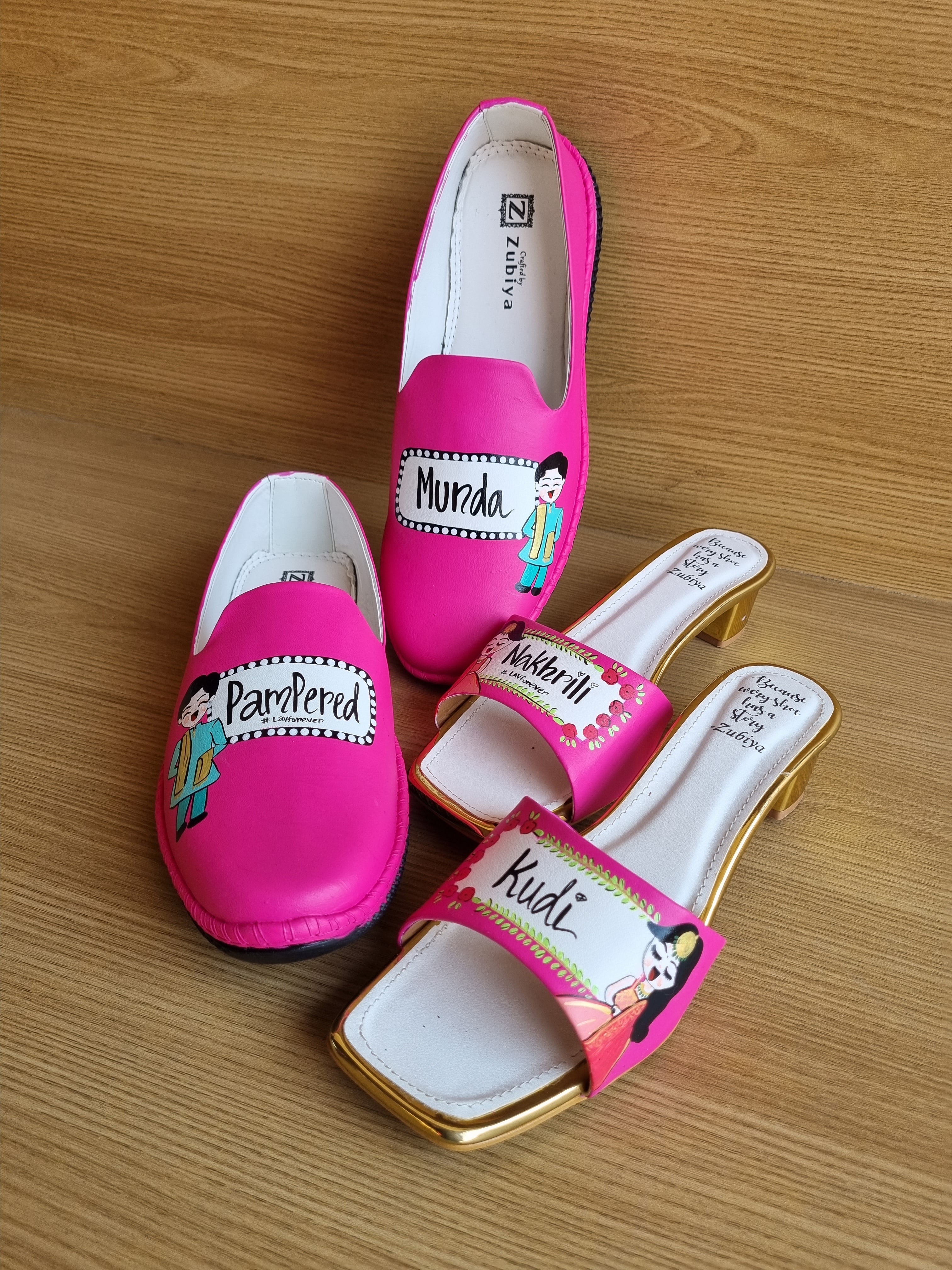 Hot pink pampered munda-nakrili kudi swag couple combo