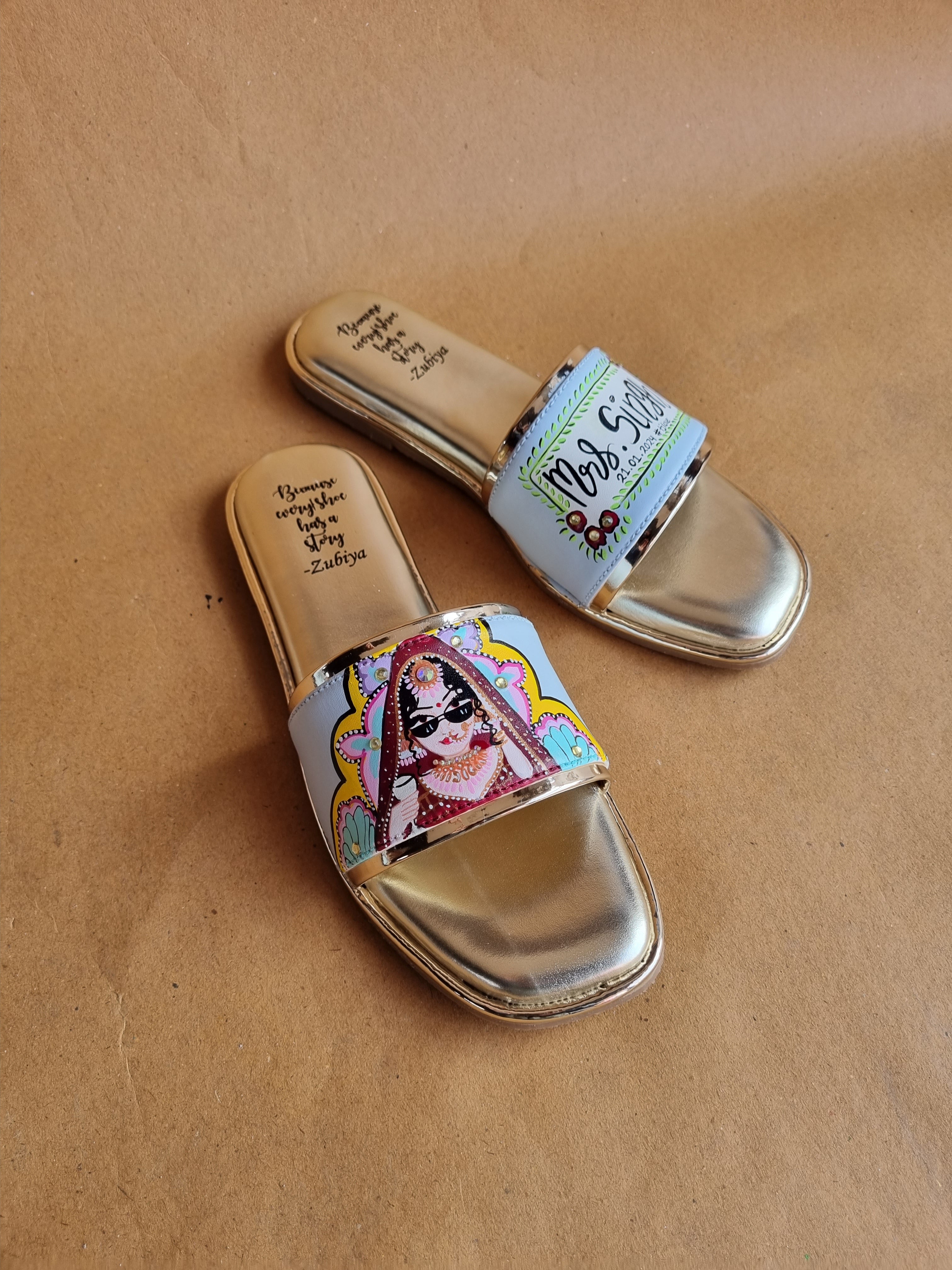 Powder blue swag dulhan golden flats