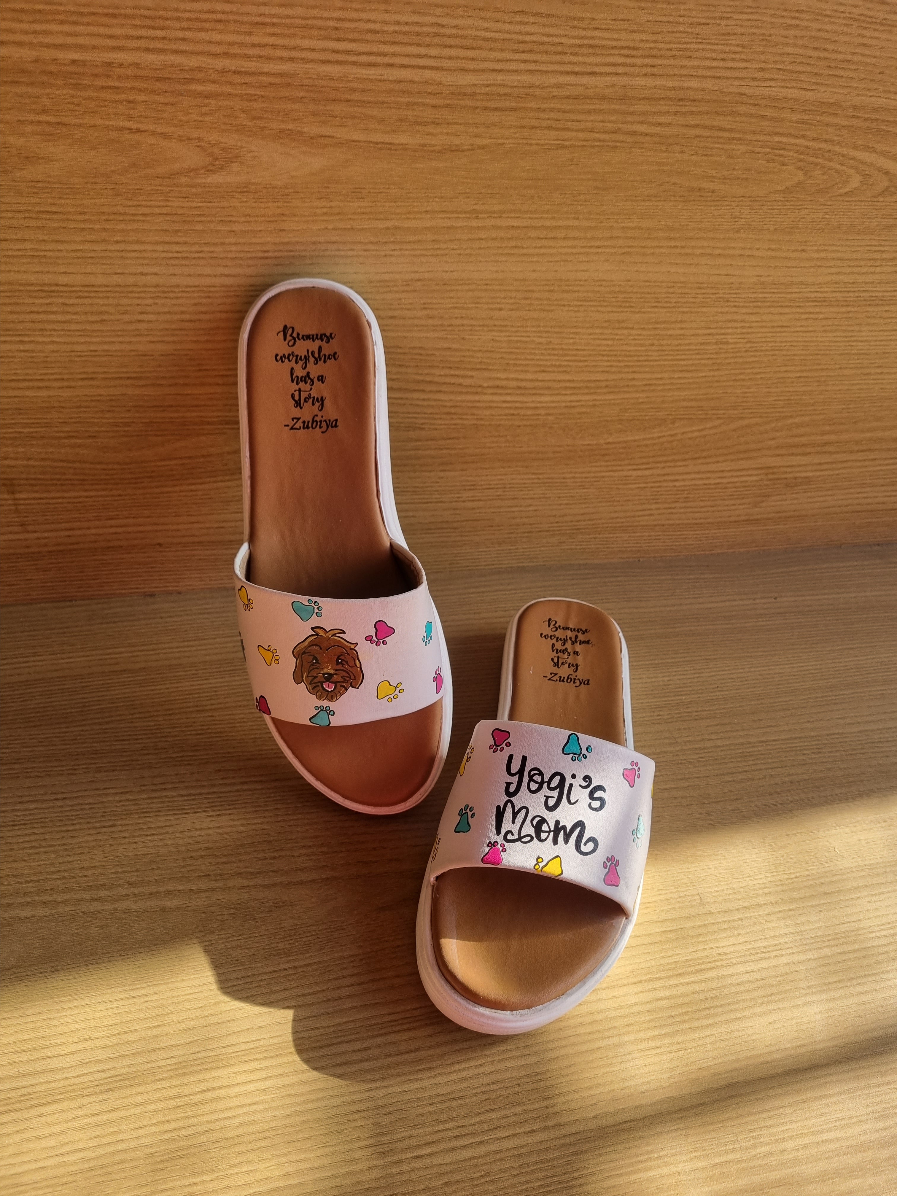 Off white Doggy slides with custom name