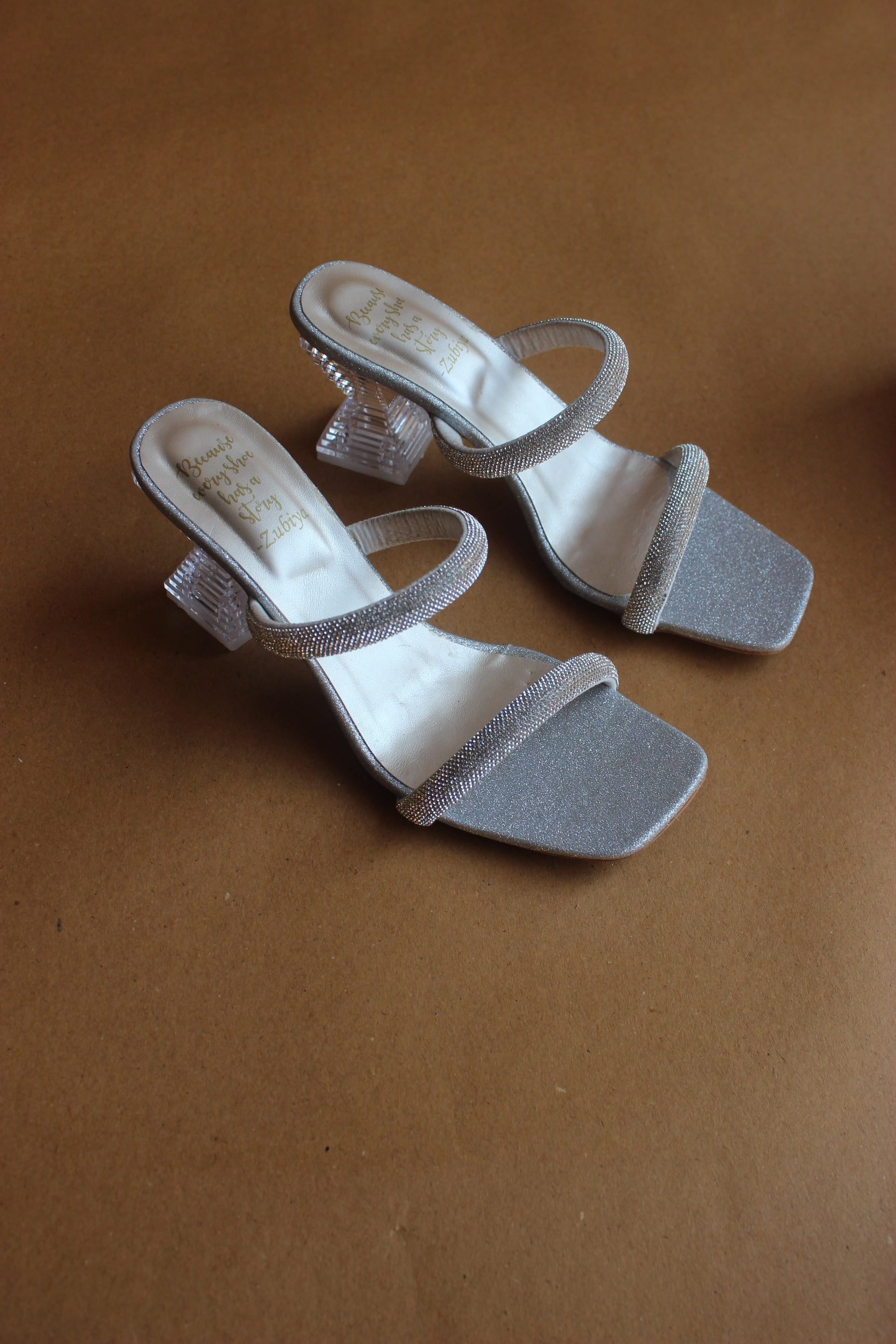 Silver two strappy crystal heel