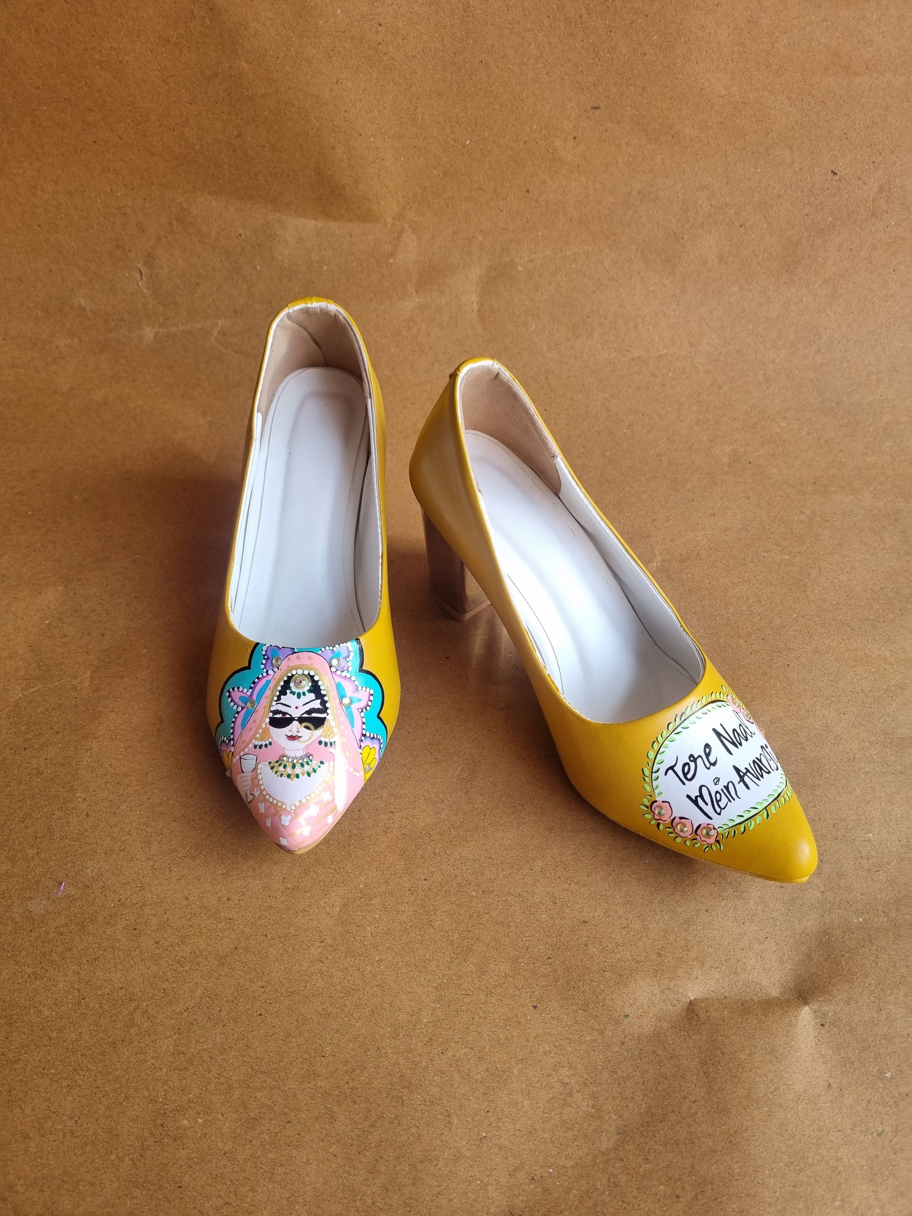 Mustard Swag dulhan 2.5 inch block pumps