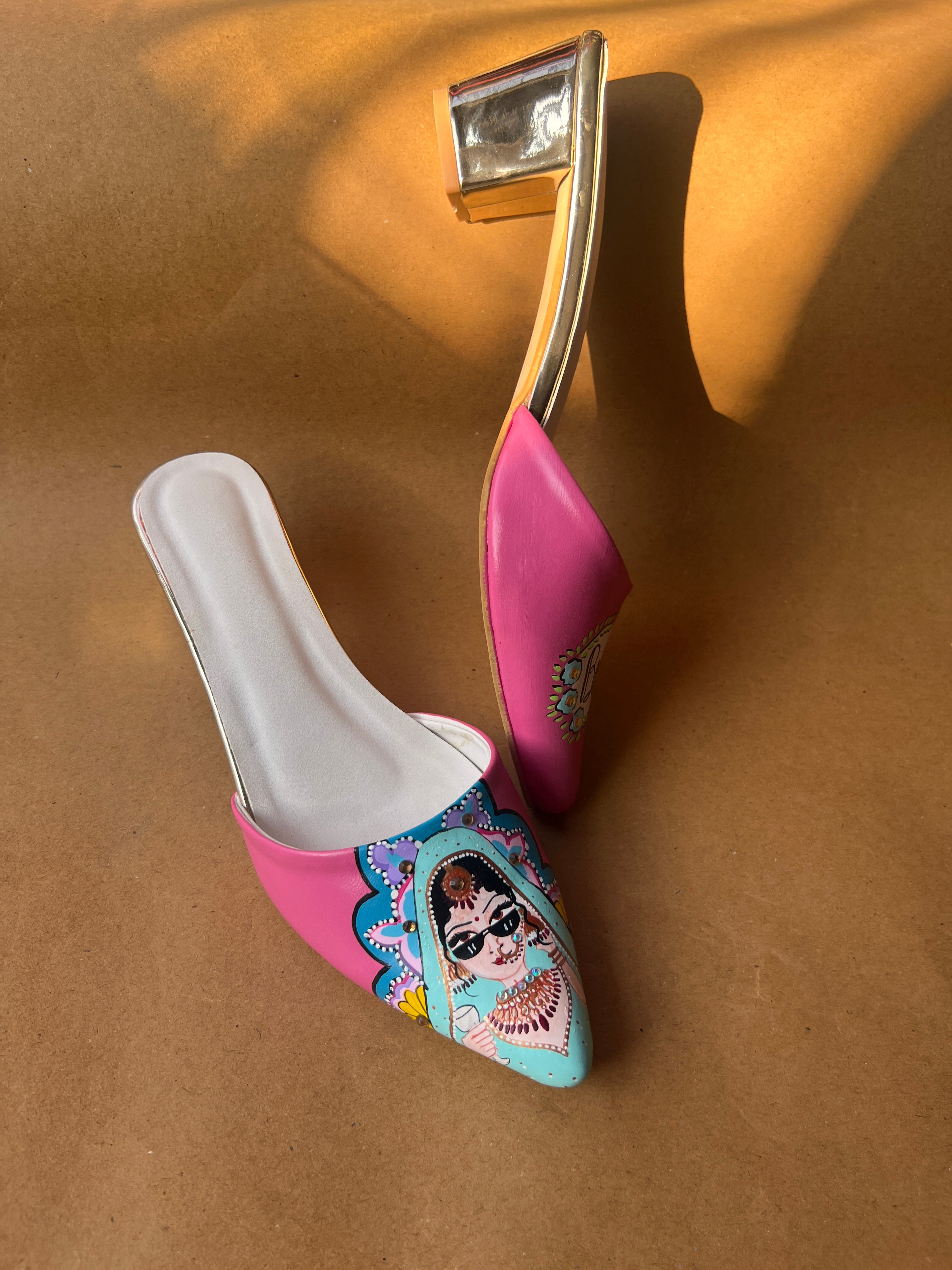 pink 2 inch swag bride mules