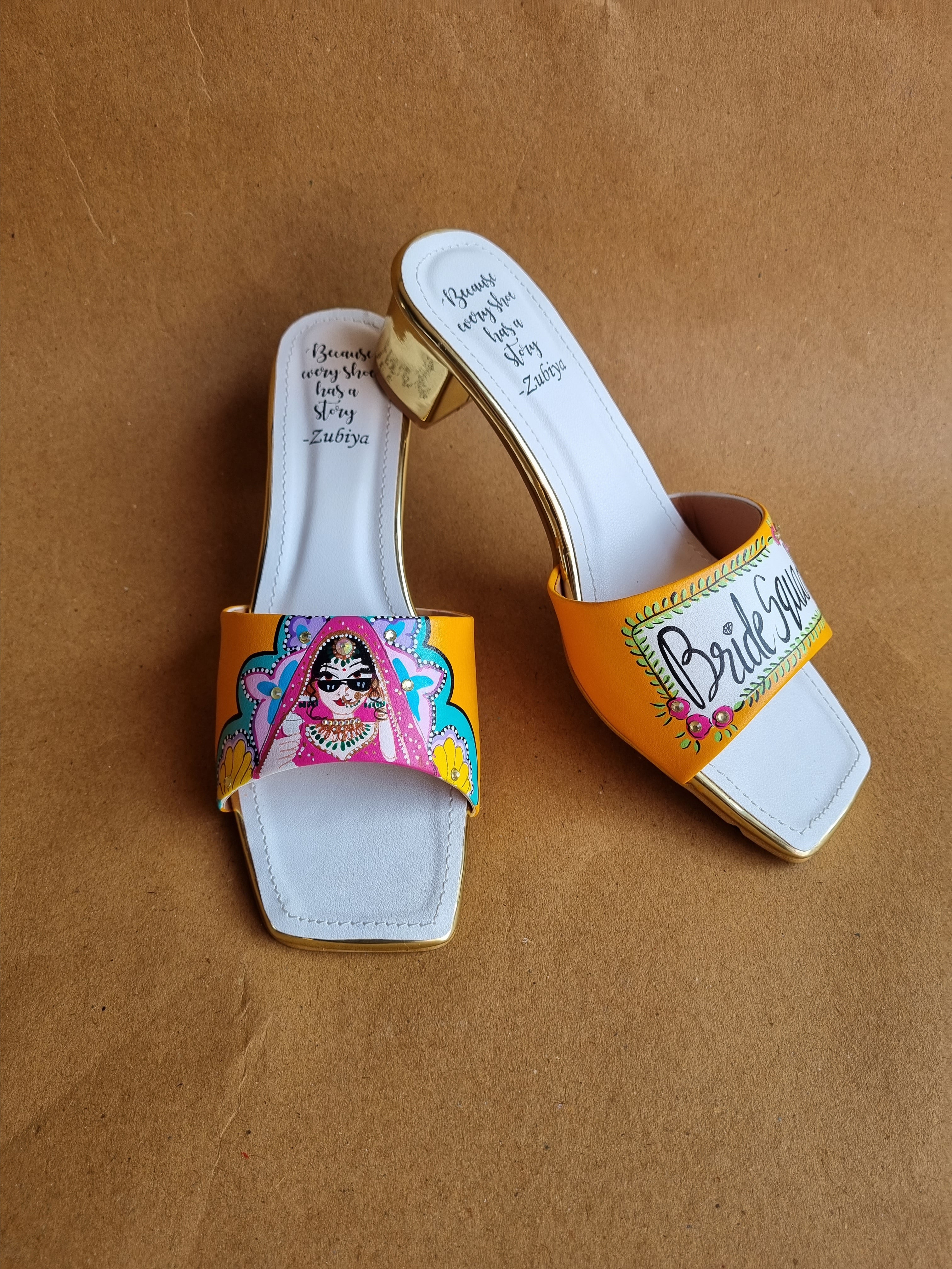 Orangish yellow Bride squad Artwork Heels