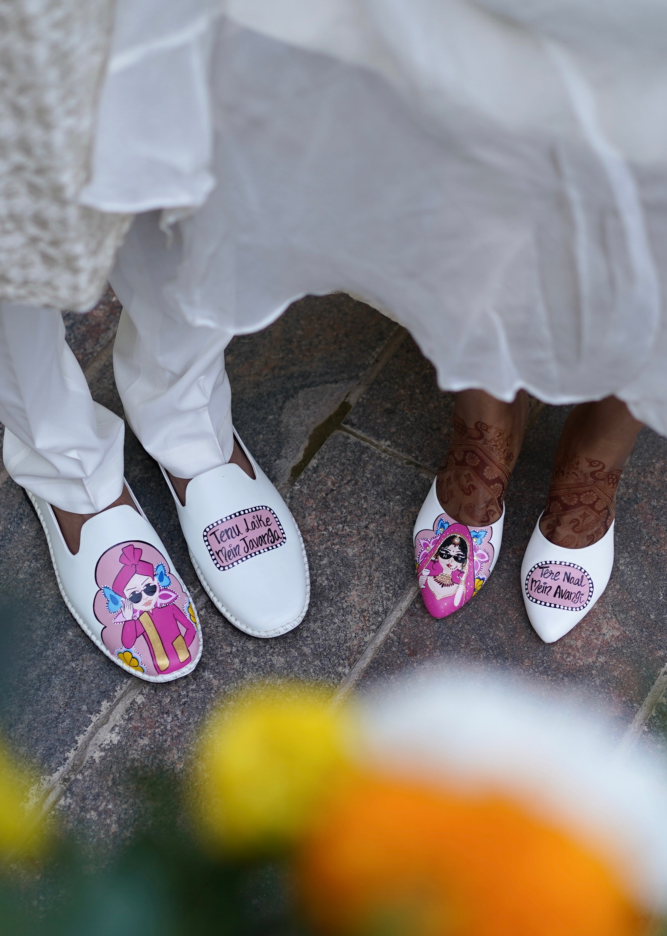 White pink  men’s Mojris -2 inch mules couple combo