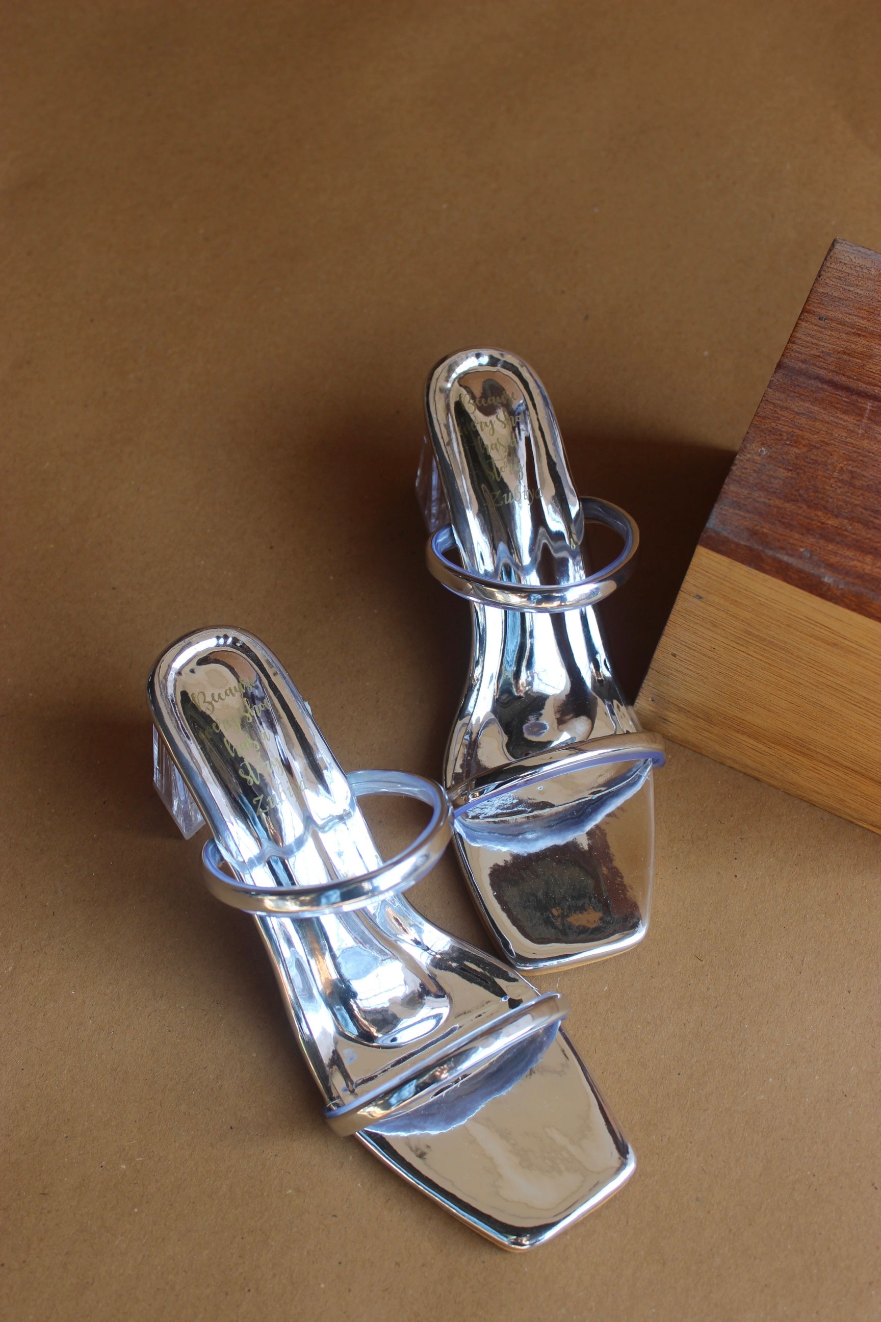 Silver mettalic double strappy heel