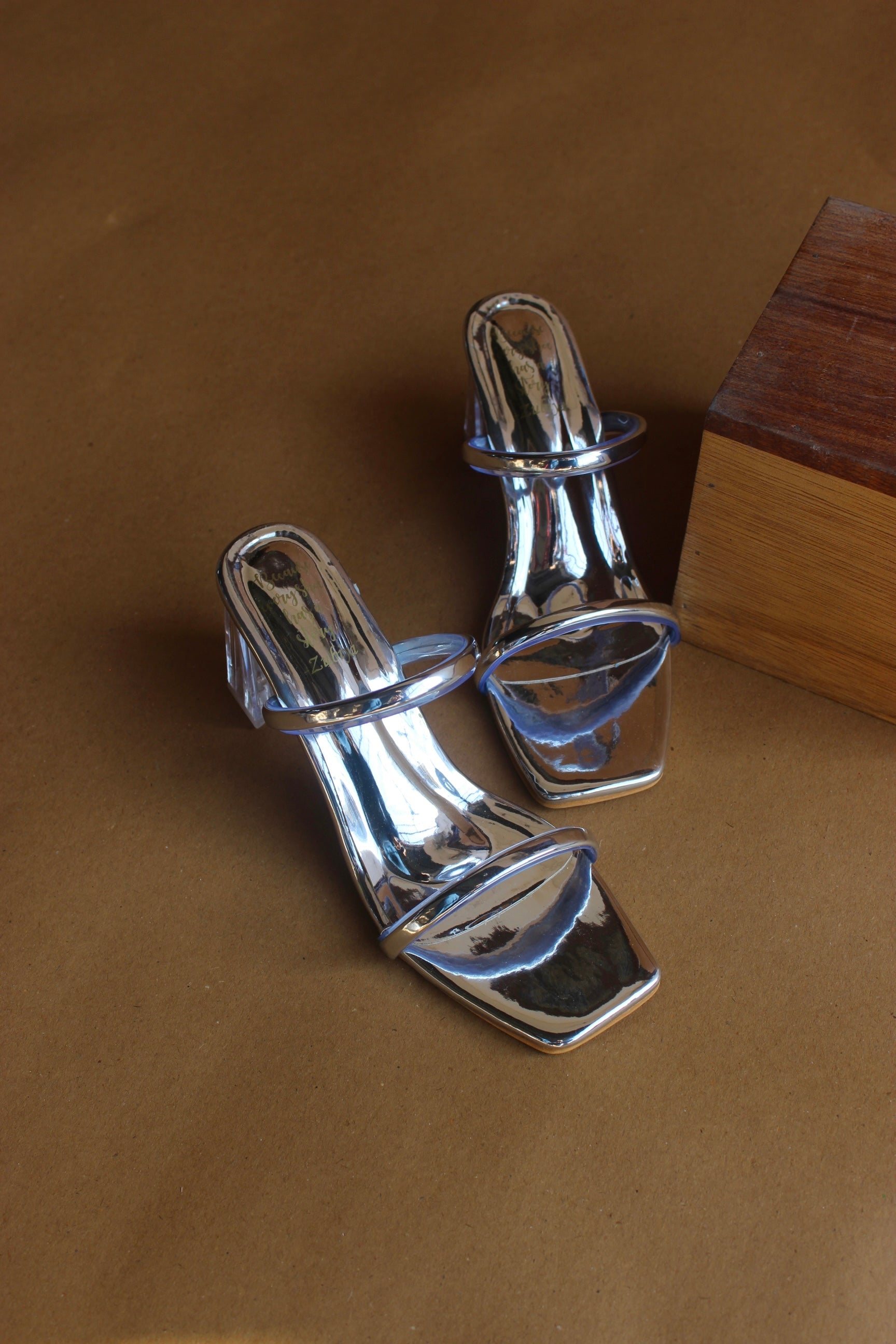 Silver mettalic double strappy heel