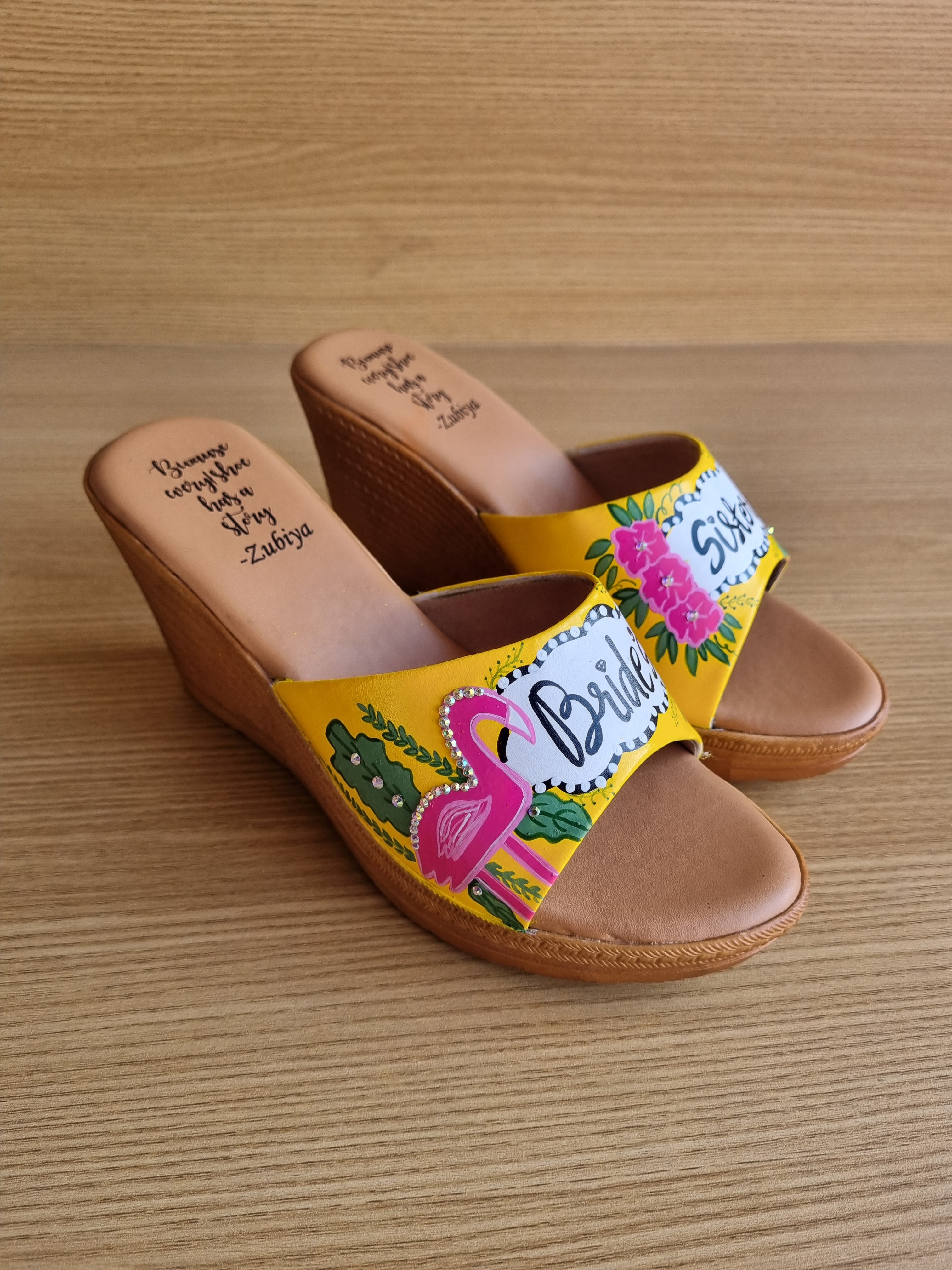 yellow flamingo Bride squad Artwork wedges