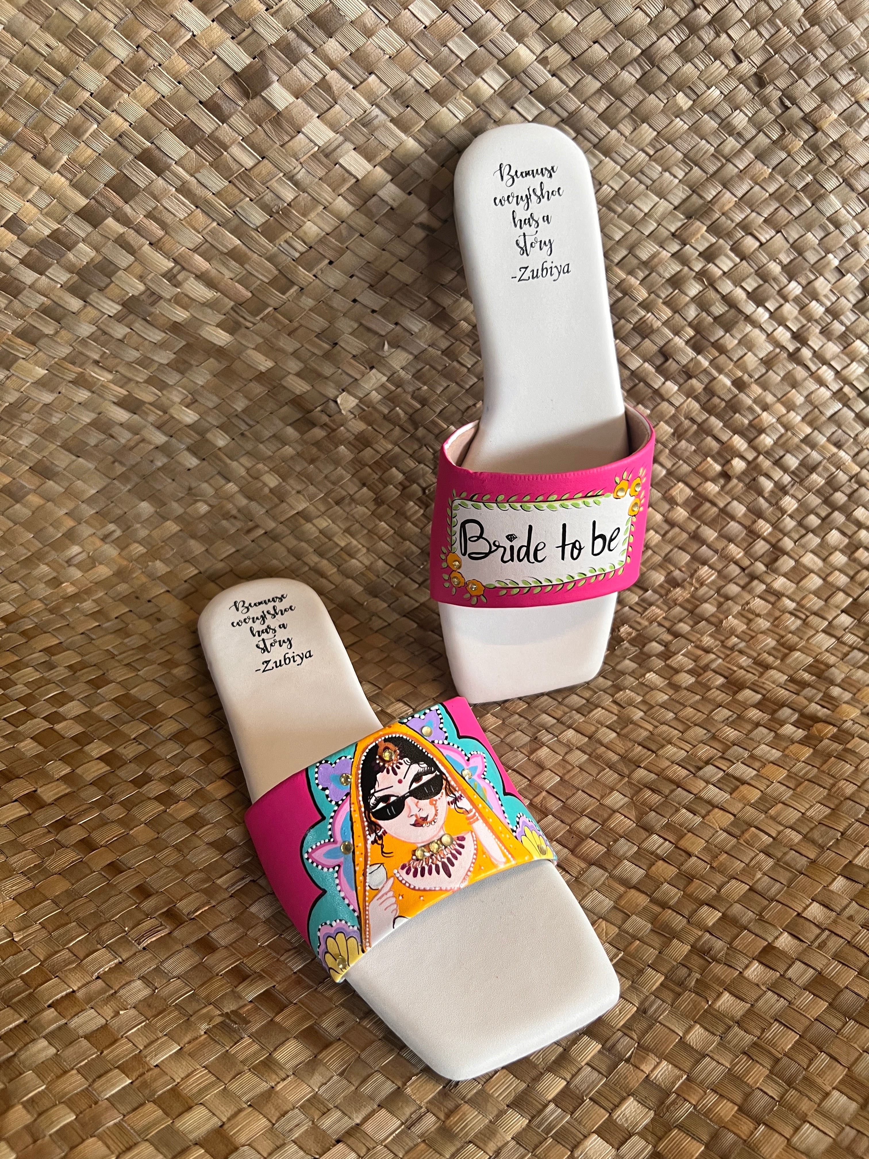 Hot pink swag dulhan sq toe slides
