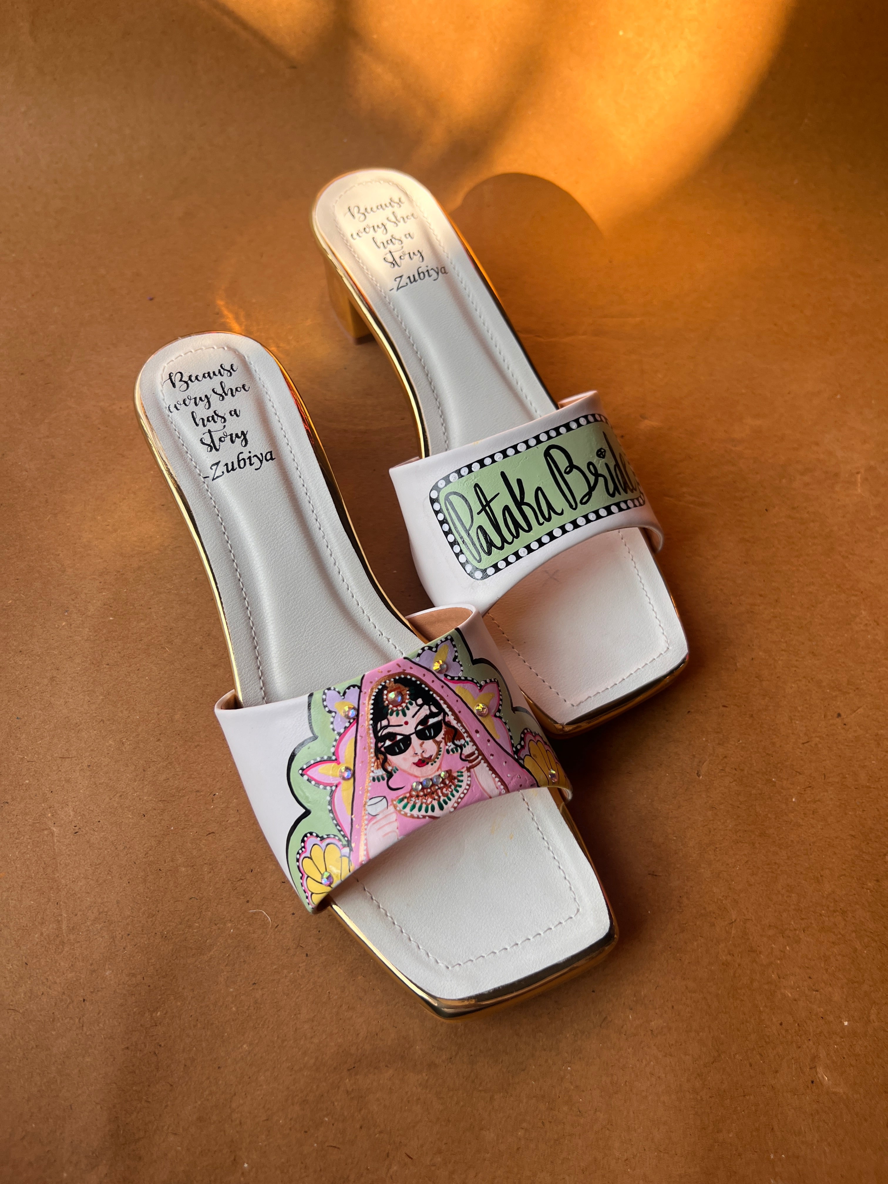 White pista Swag Dulhan Artwork Heels