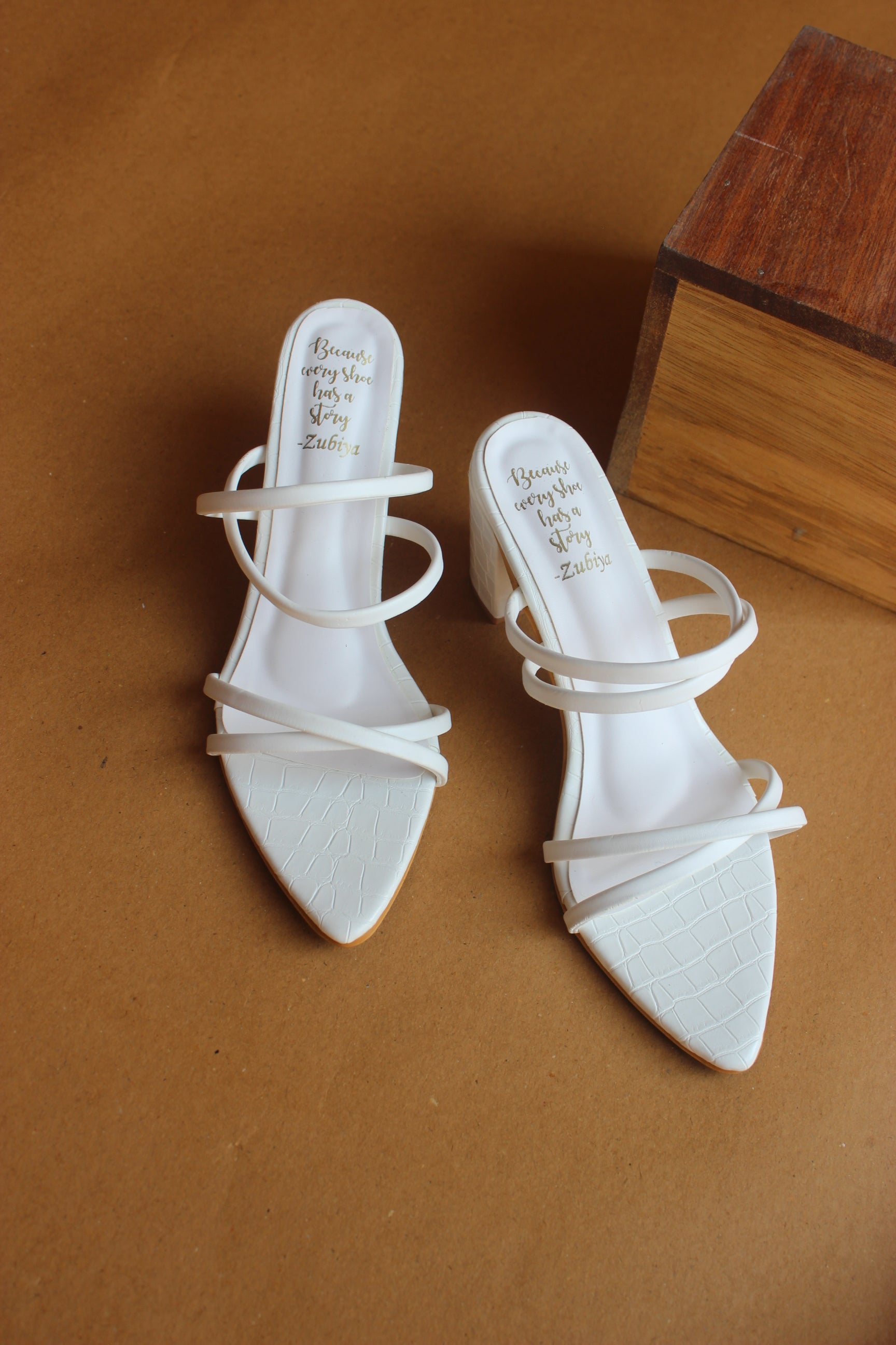 White pointed strappy heel