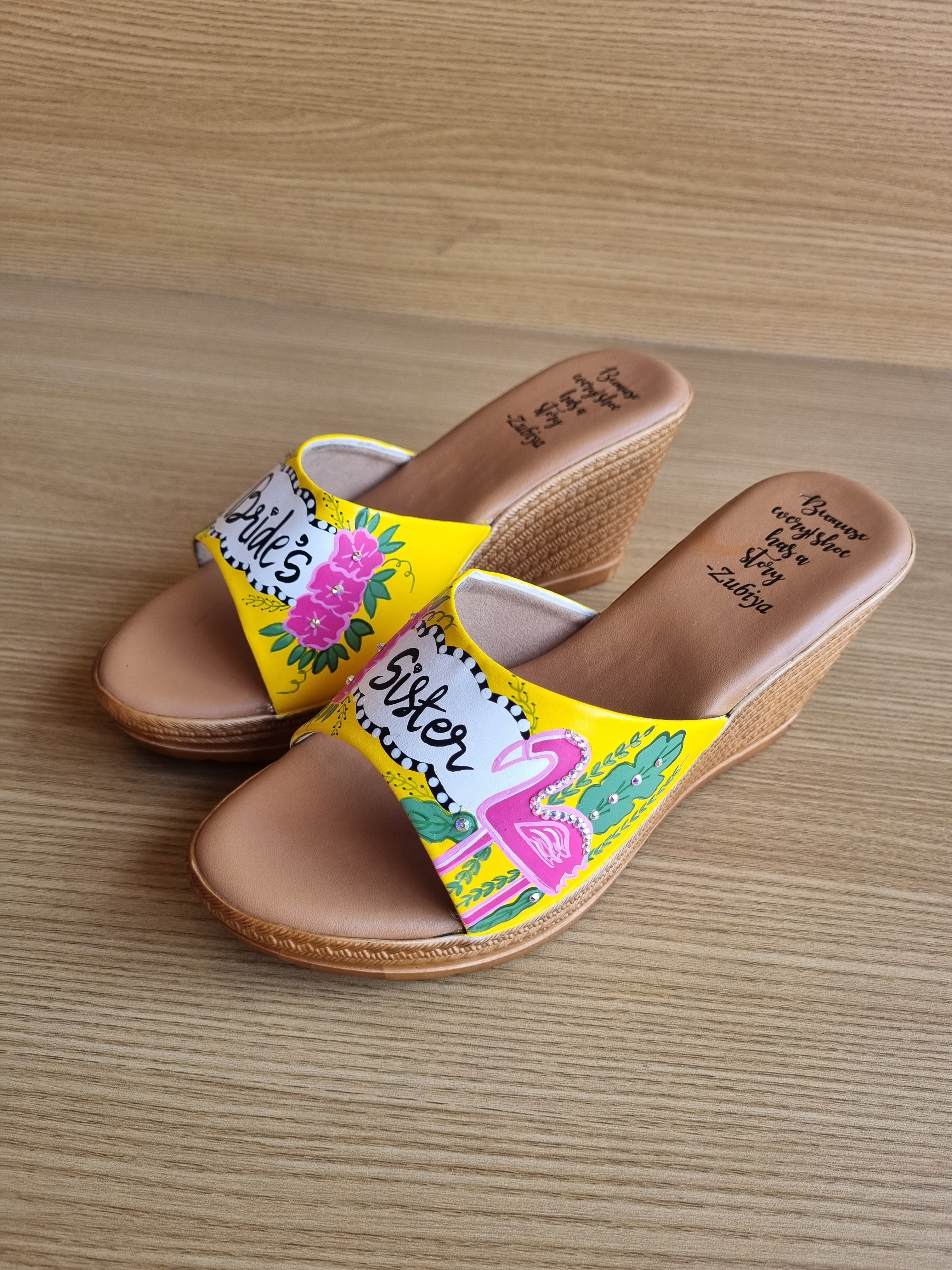 yellow flamingo Bride squad Artwork wedges