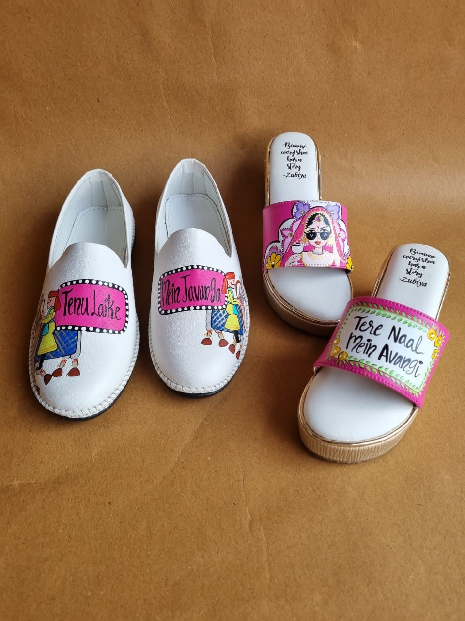 White - hot pink men’s Mojris - 2.5 inch golden wedges couple combo