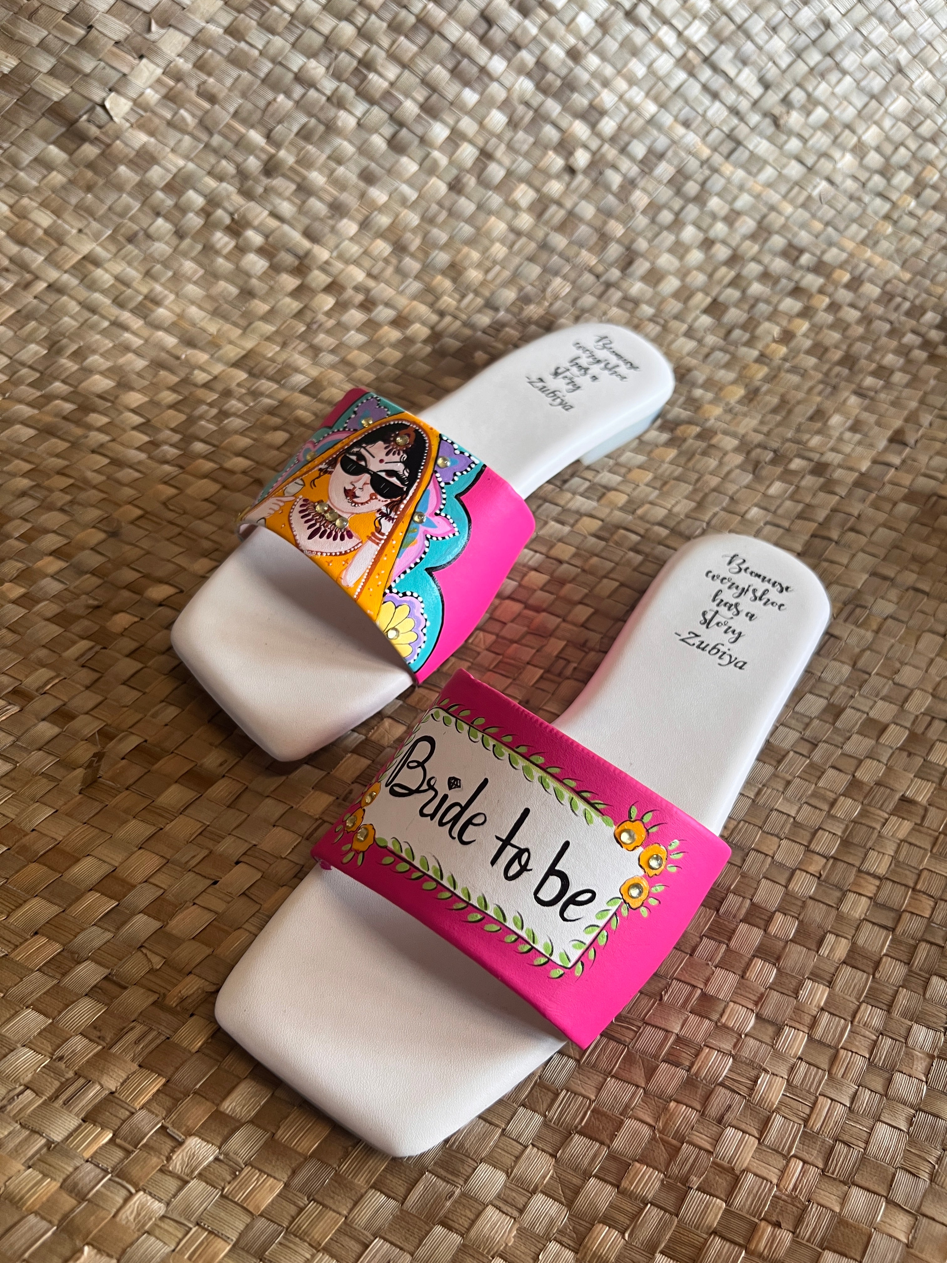 Hot pink swag dulhan sq toe slides