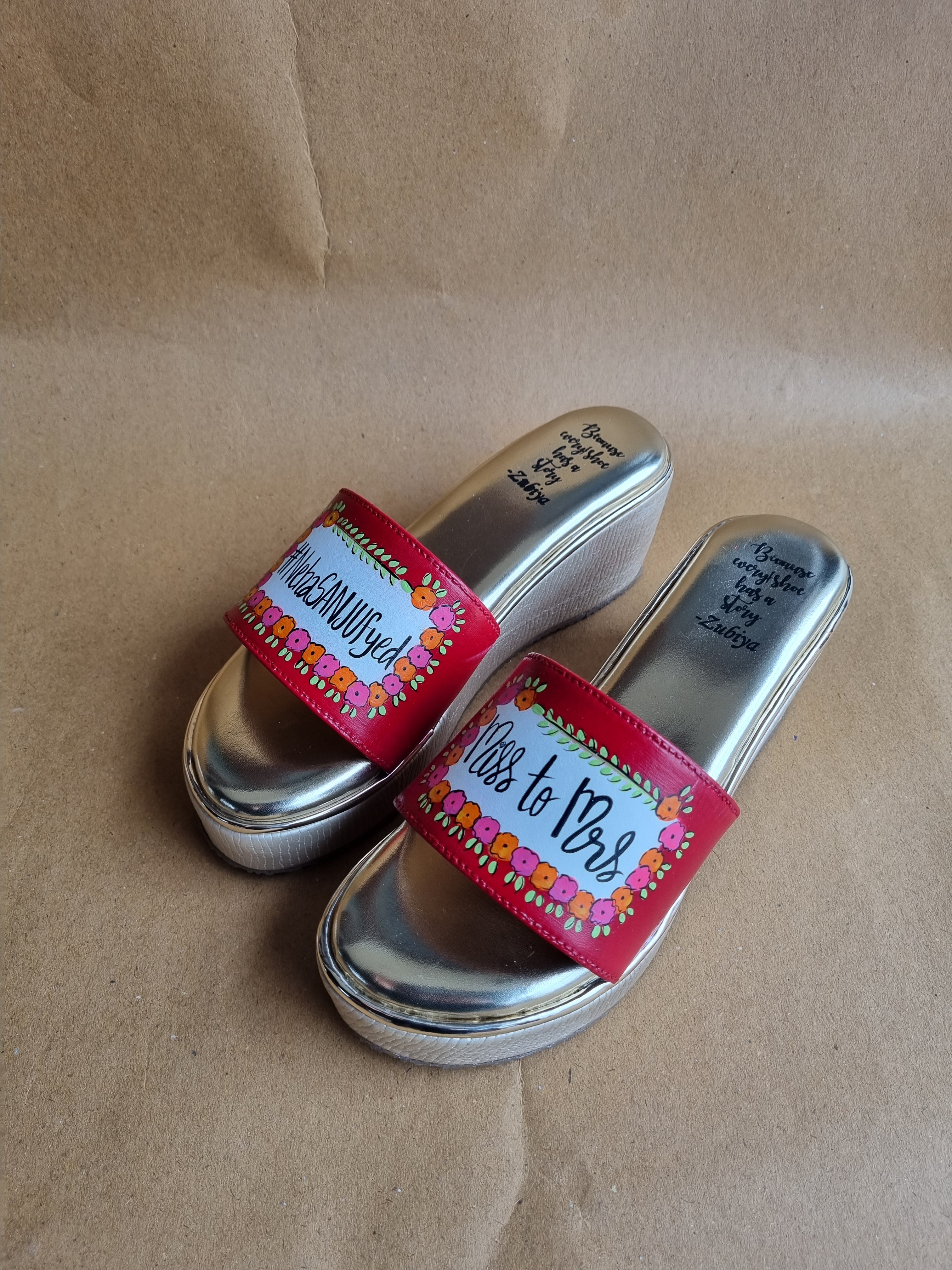 3 inch red golden wedges heels