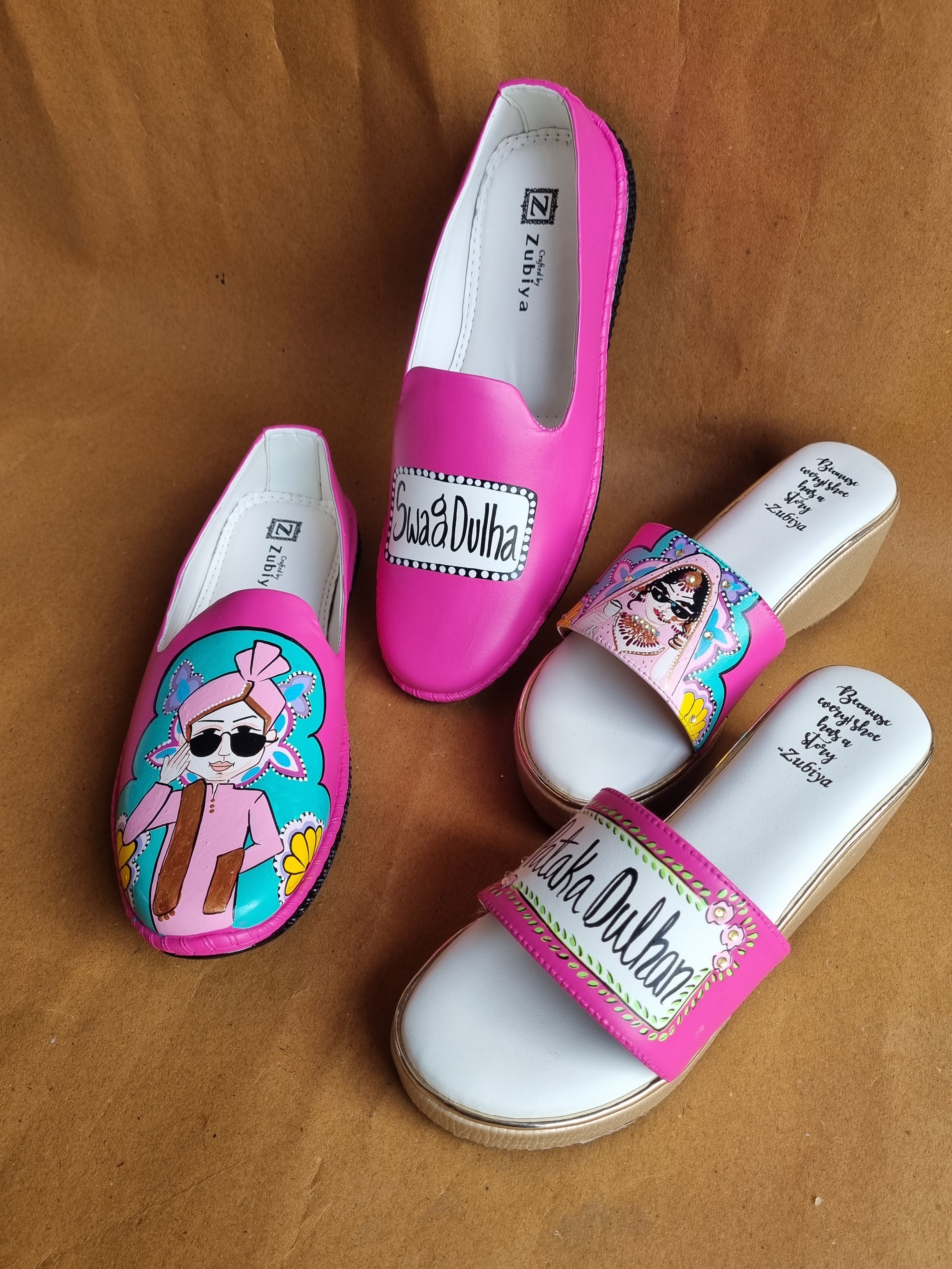 hot pink men’s Mojris - 2.5 inch golden wedges couple combo