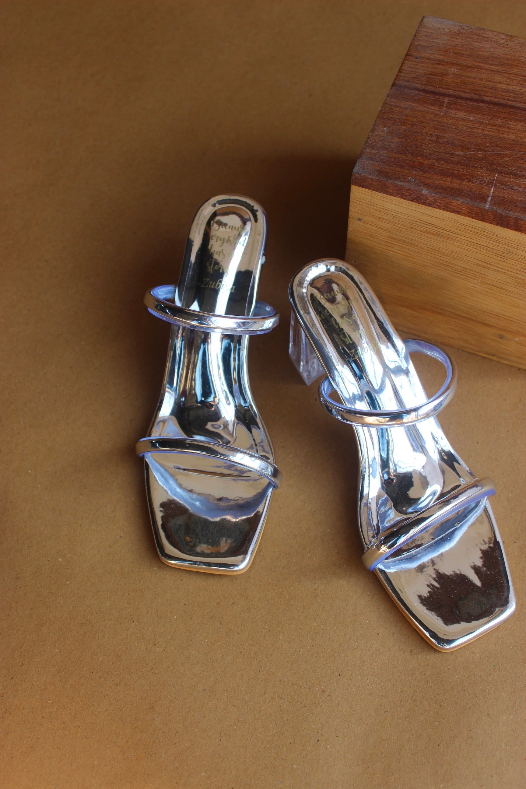 Silver mettalic double strappy heel