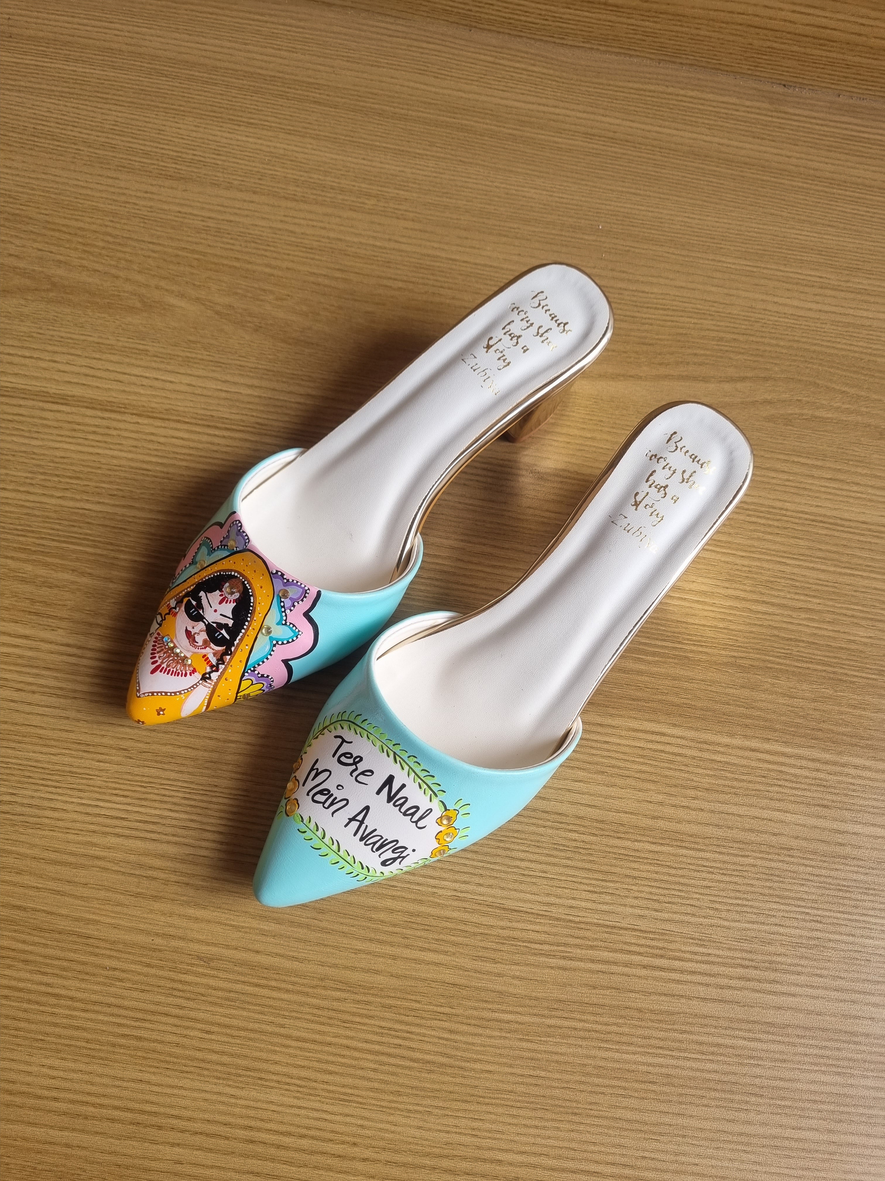 Aqua blue 2 inch mules