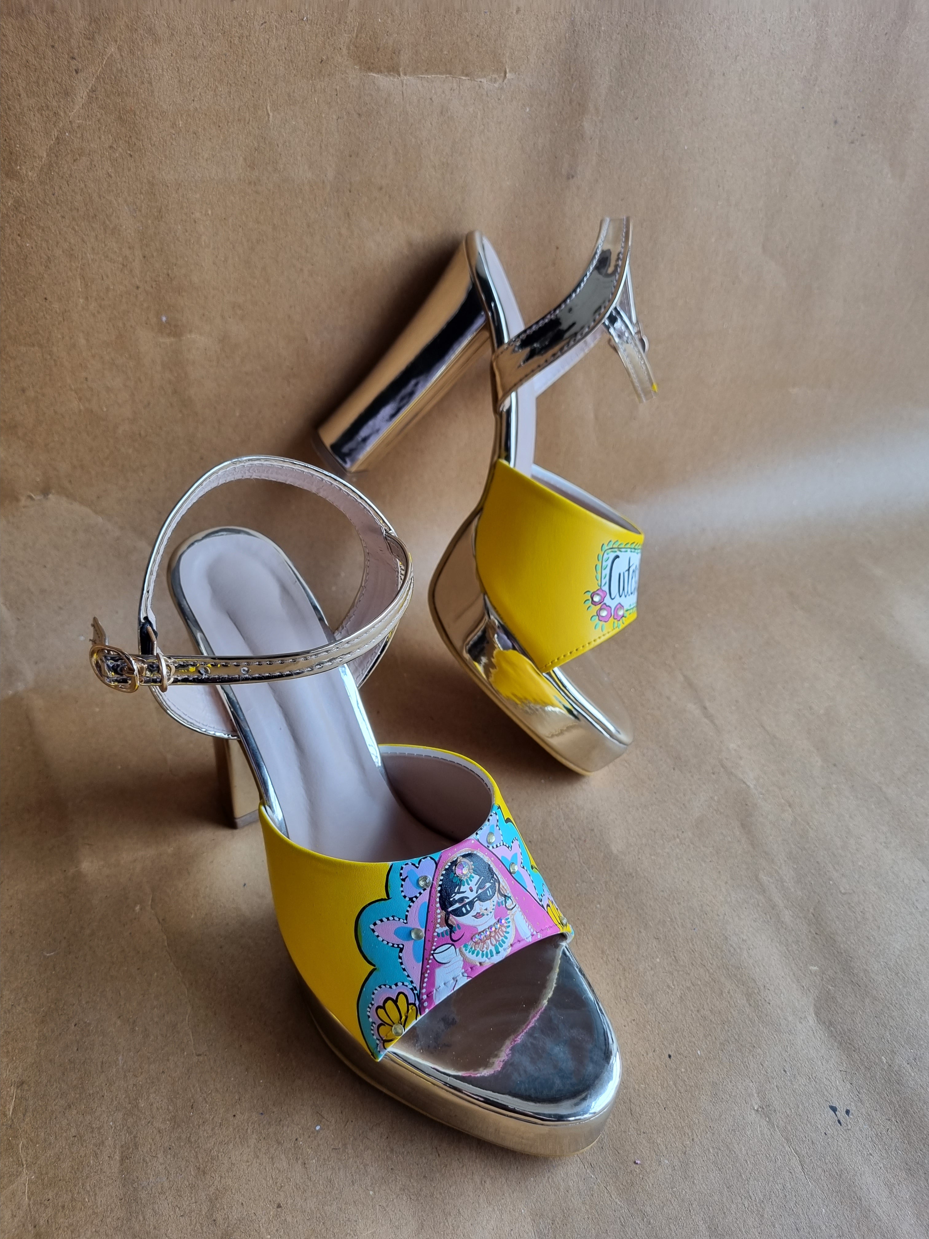Yellow swag dulhan 5'inch heels with backsupport