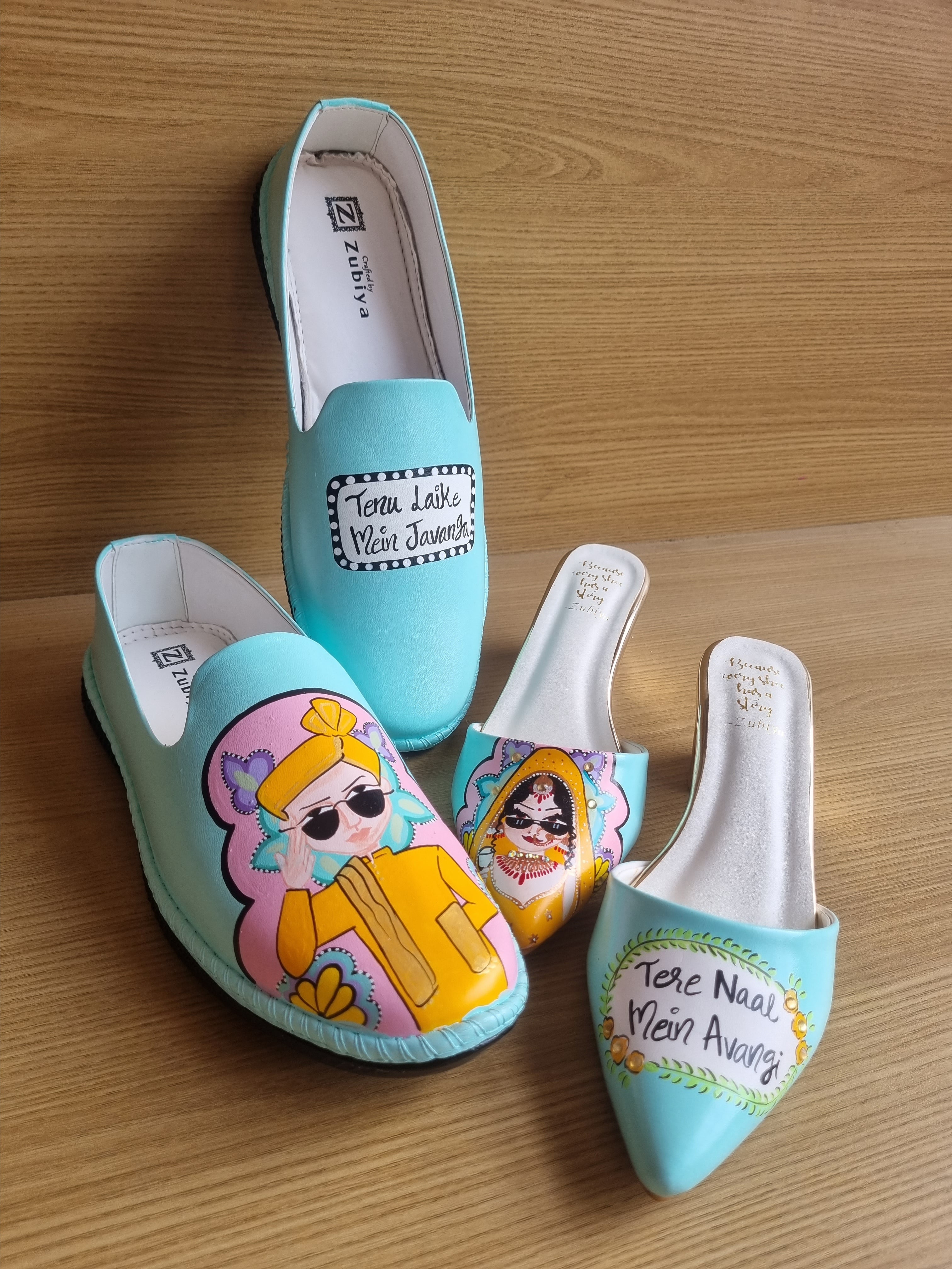 Aqua blue  men’s Mojris -2 inch mules couple combo