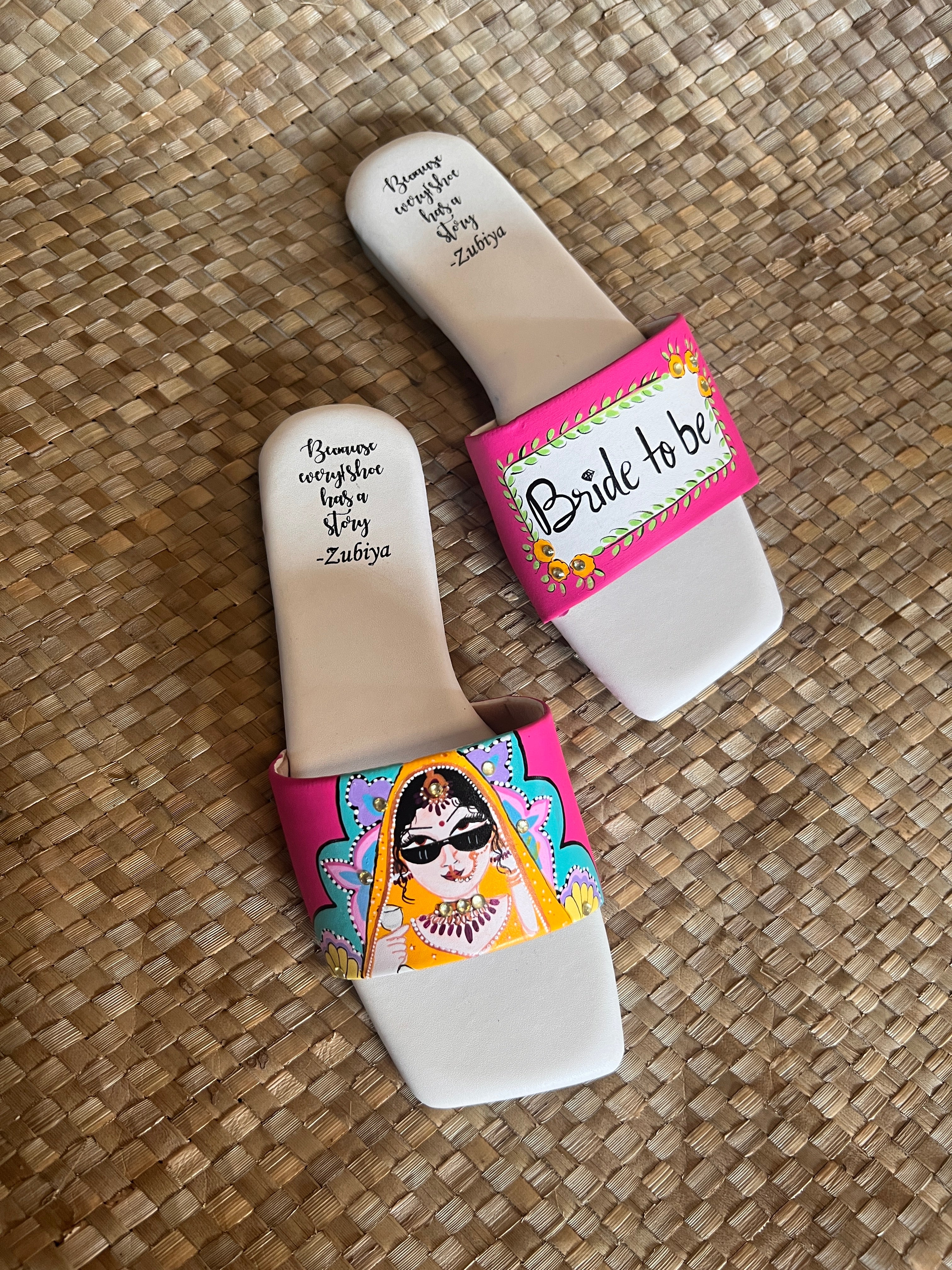 Hot pink swag dulhan sq toe slides