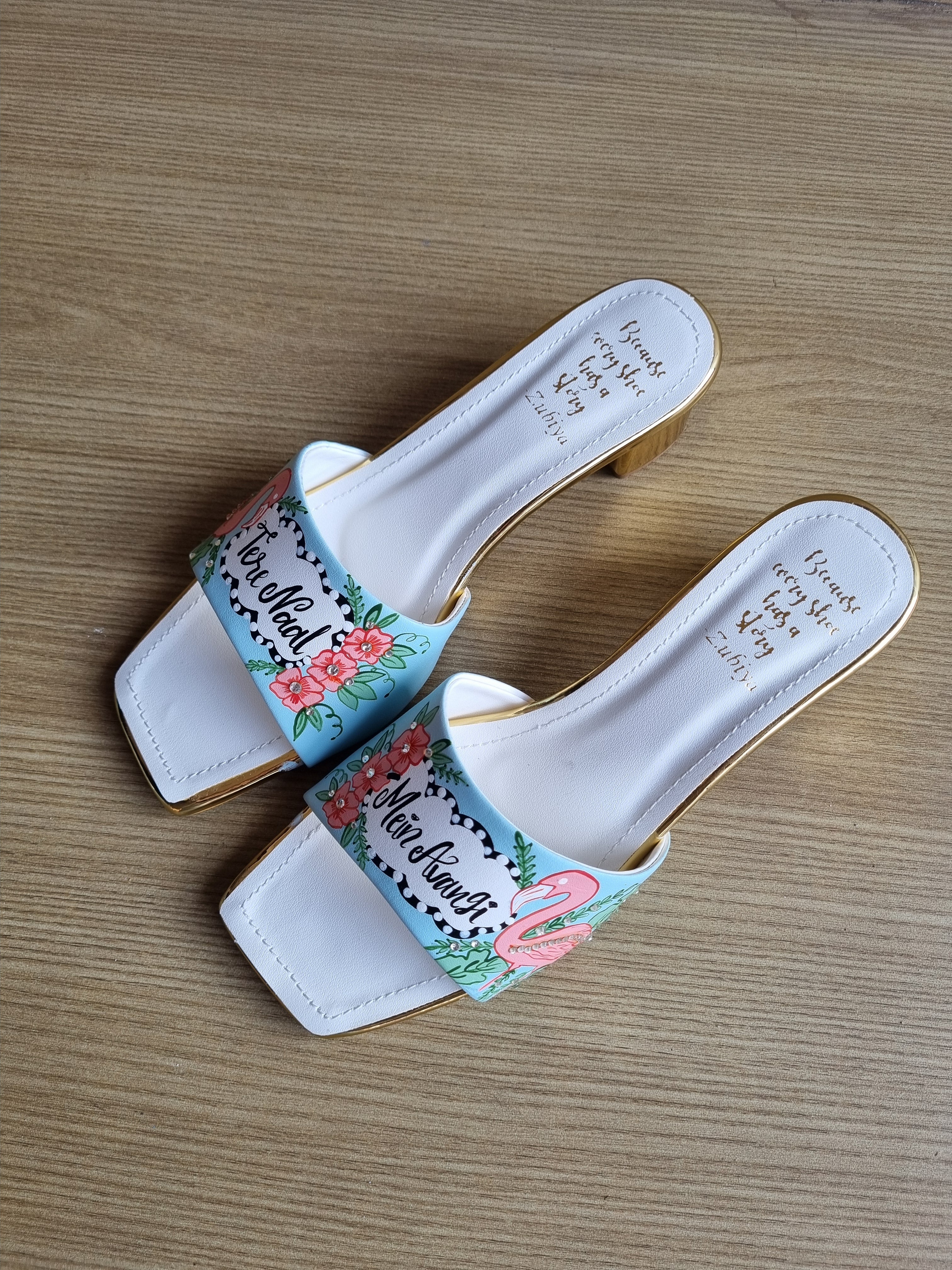 Chalk blue flamingo heels