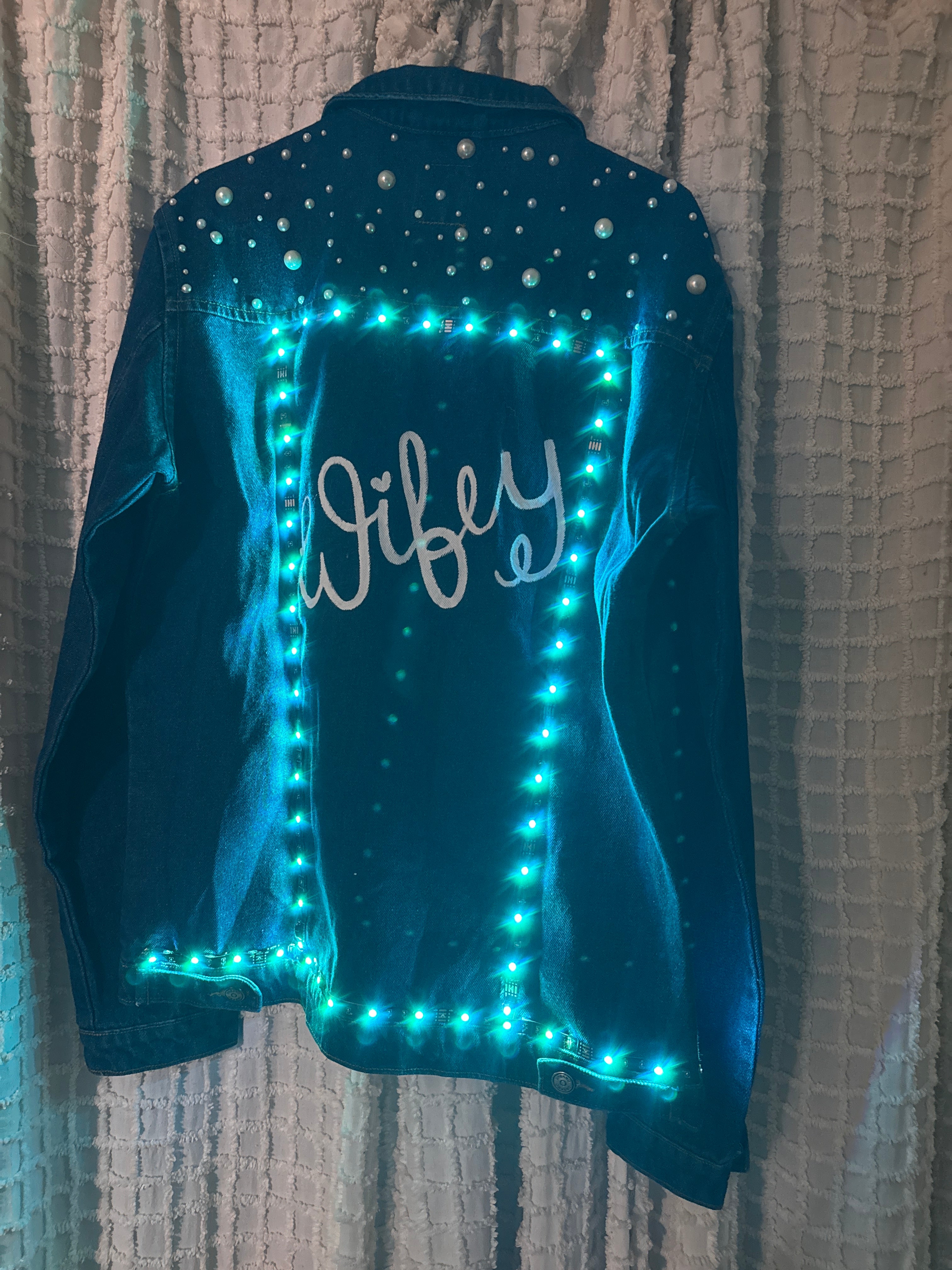 Wifey Pearl Denim jacket with LED lights