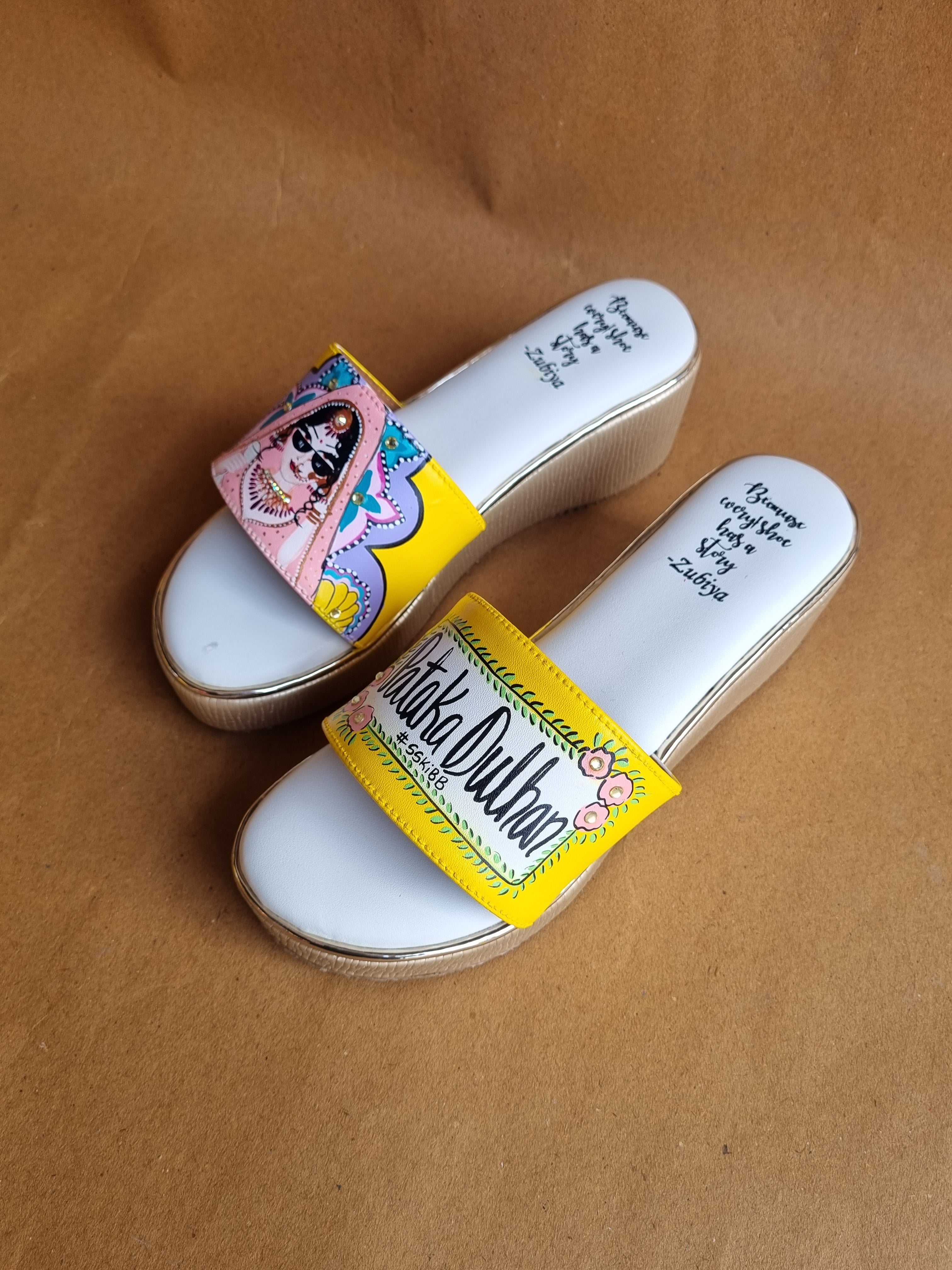 Yellow men’s Mojris - 2.5 inch golden wedges couple combo